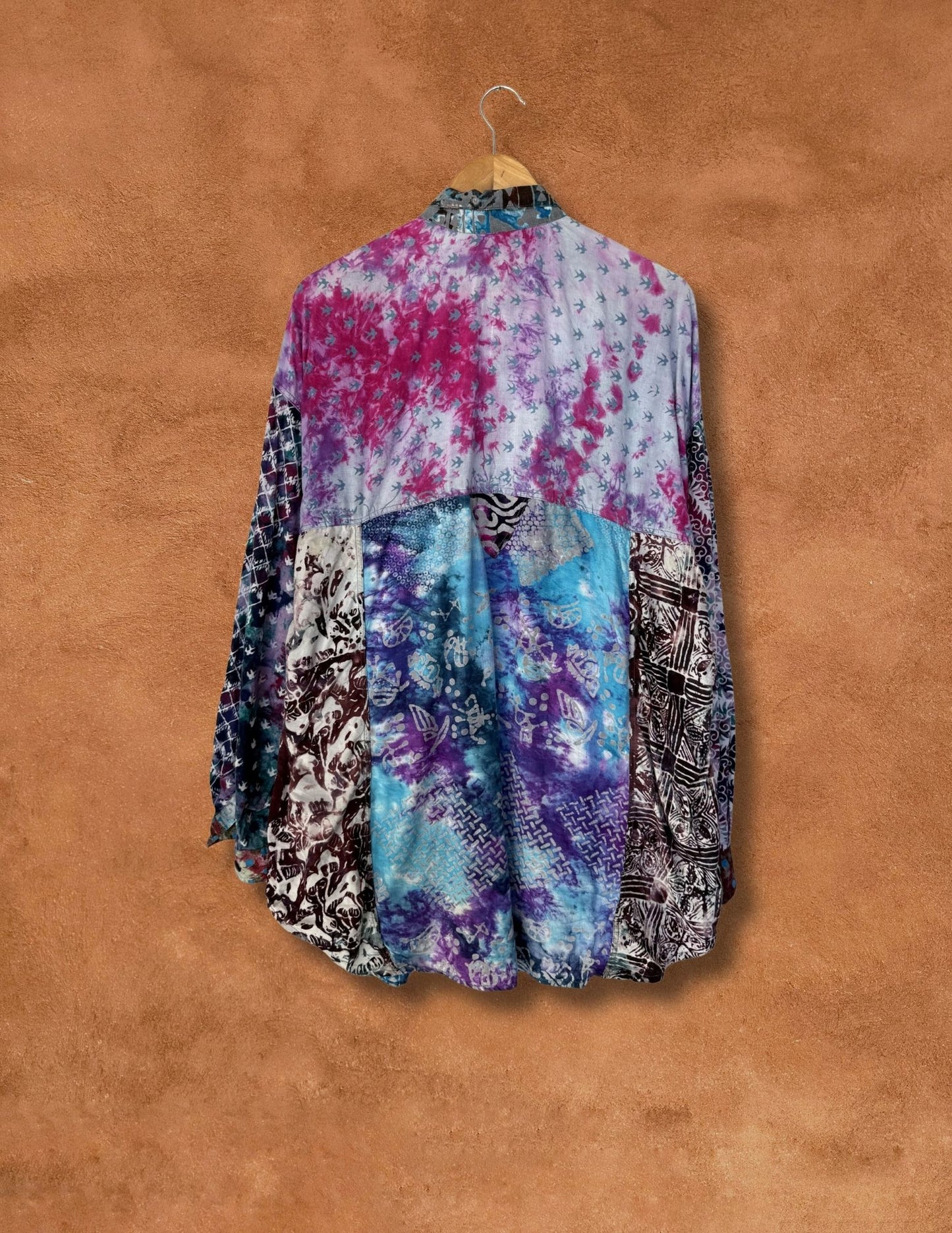 Vintage 70s Oversized Patchwork Hippie Shirt 48 x 33