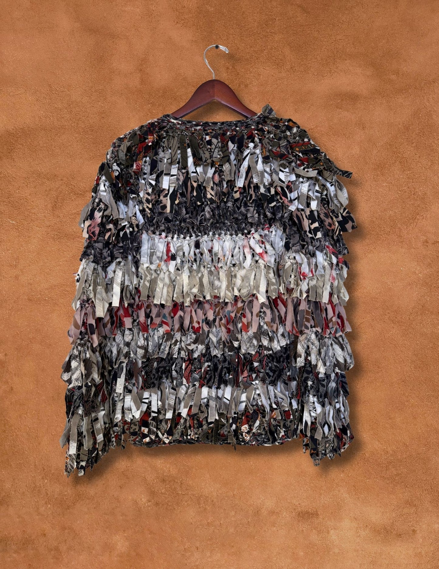 Vintage Fringed 80s Handknit Cardigan Sweater