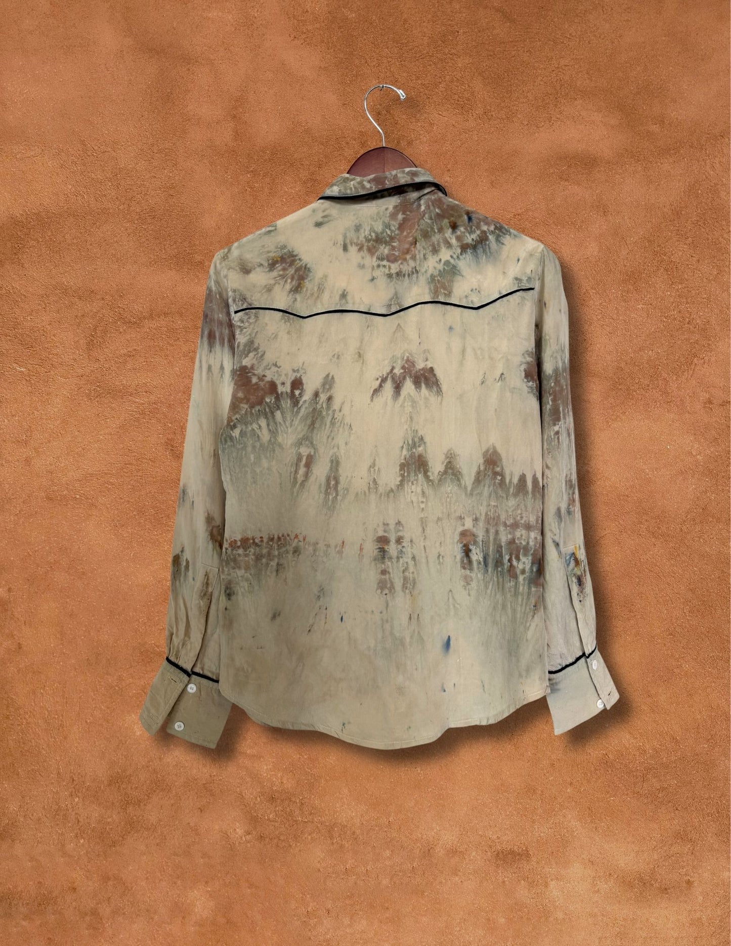 Upcycled Vintage Piping Silk Shirt 38 x 27