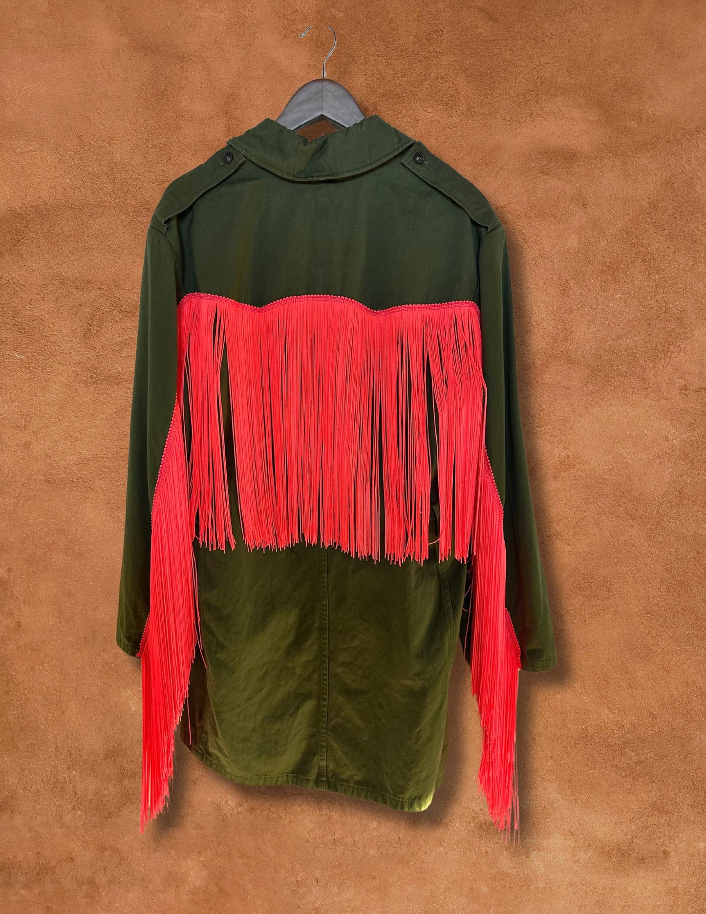 Upcycled Vintage Military Trench Coat- Neon Coral