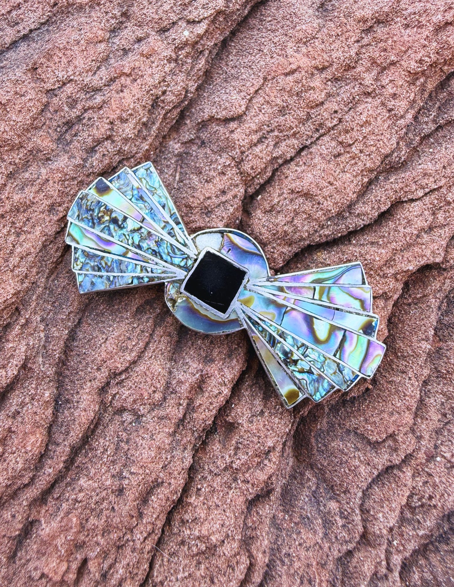 🤎 Vintage Sterling Silver Abalone Inlay Pin