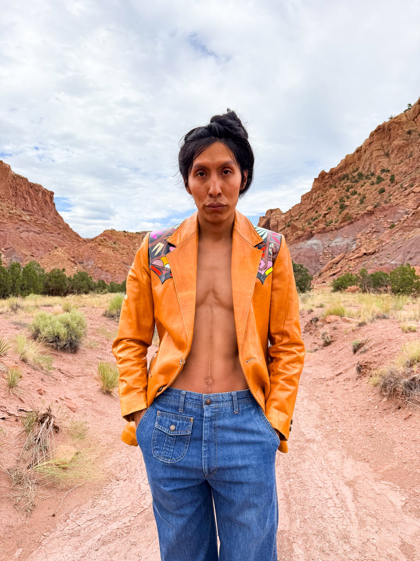 Upcycled Vintage 70s Handpainted Leather Jacket