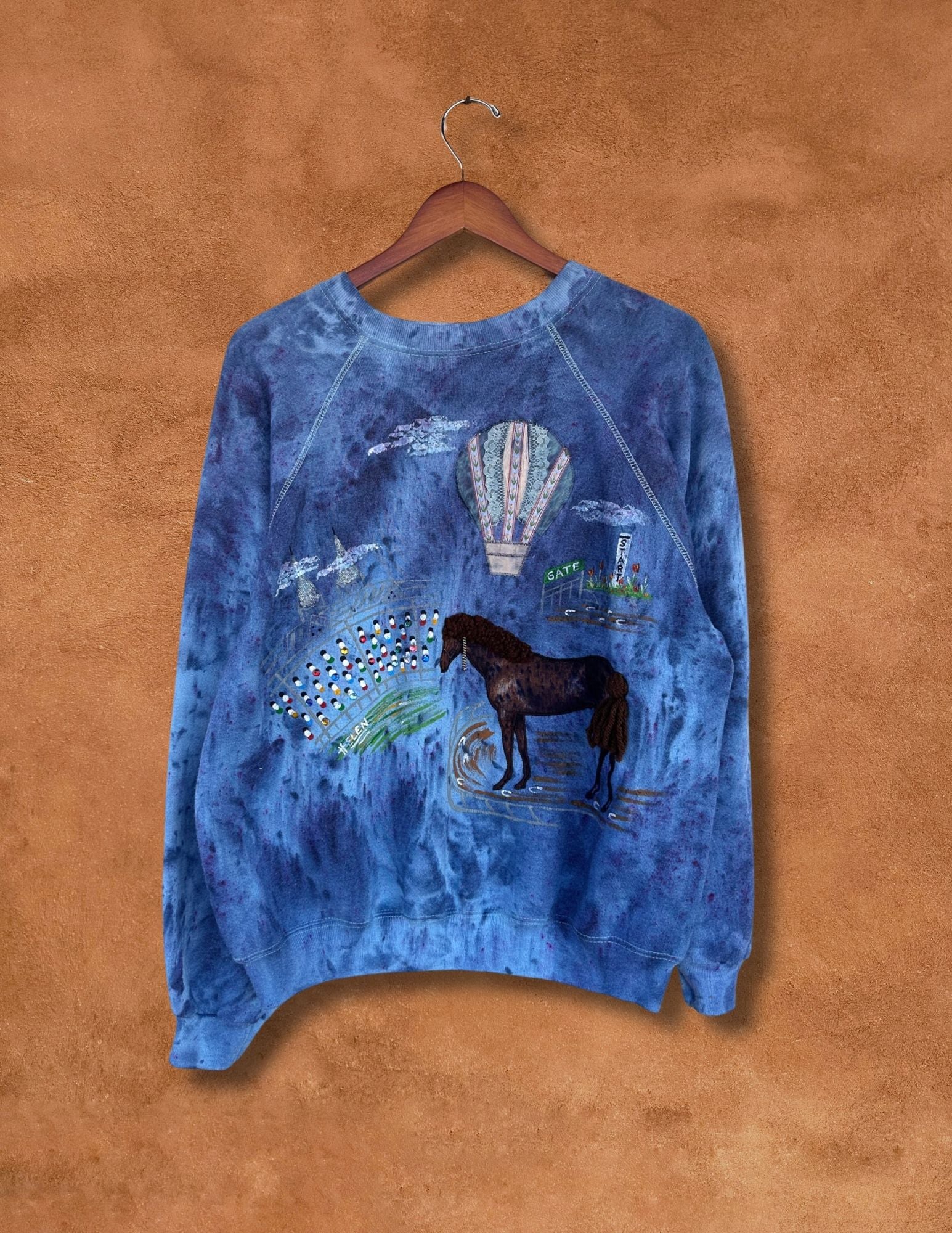 Upcycled Vintage Handpainted Applique Horse Sweatshirt