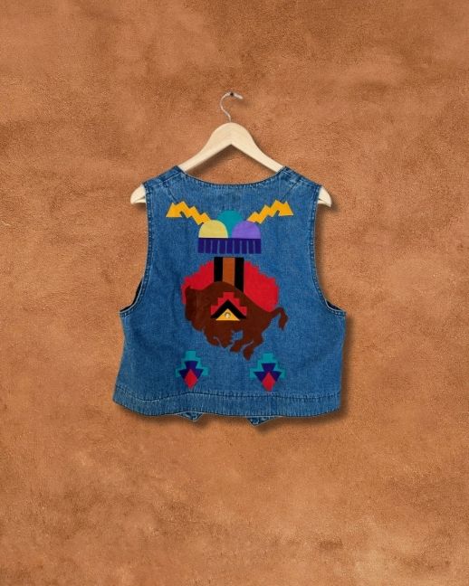 Vintage 80s Applique Denim Vest