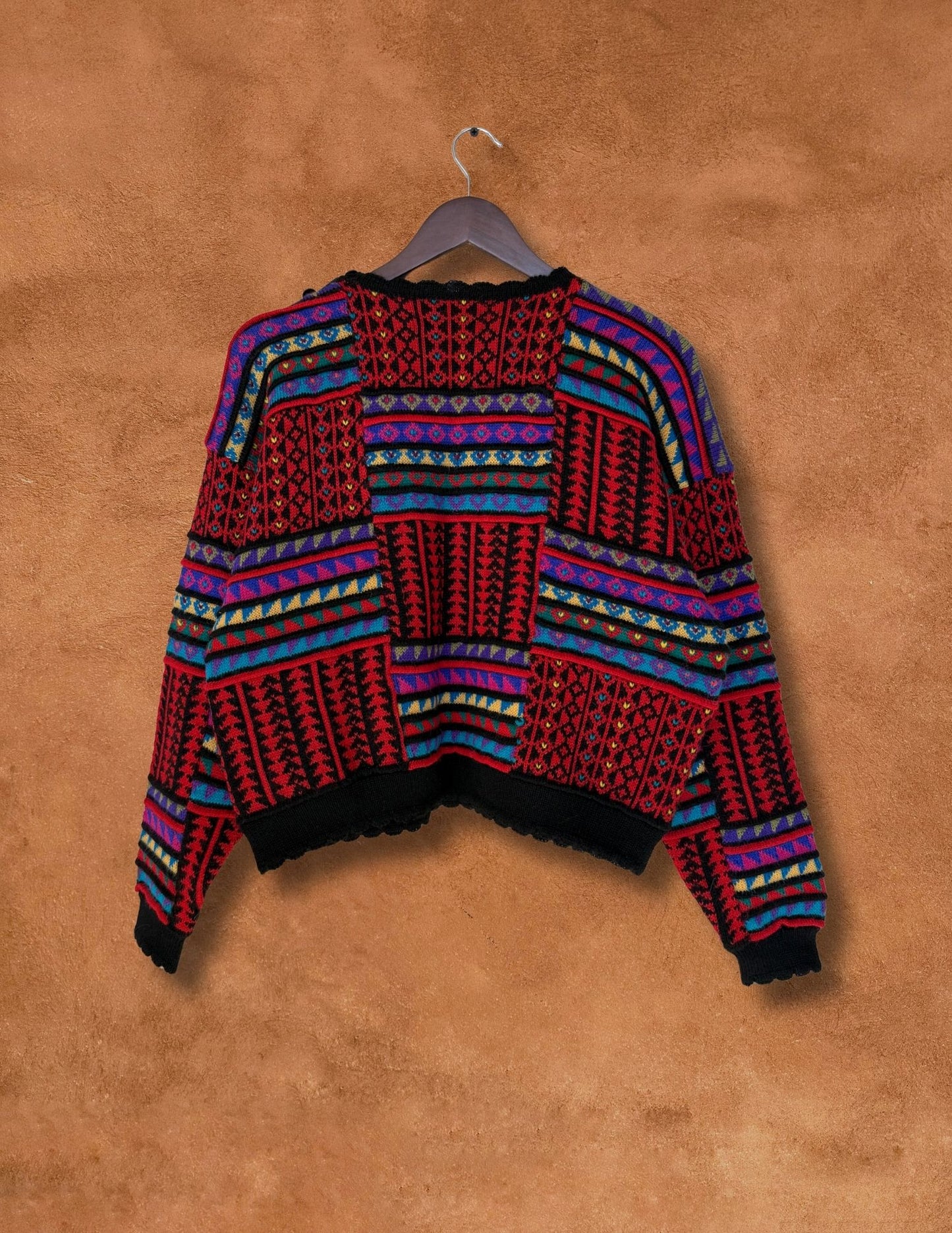 Vintage 80s Geo Cropped Alpaca Sweater