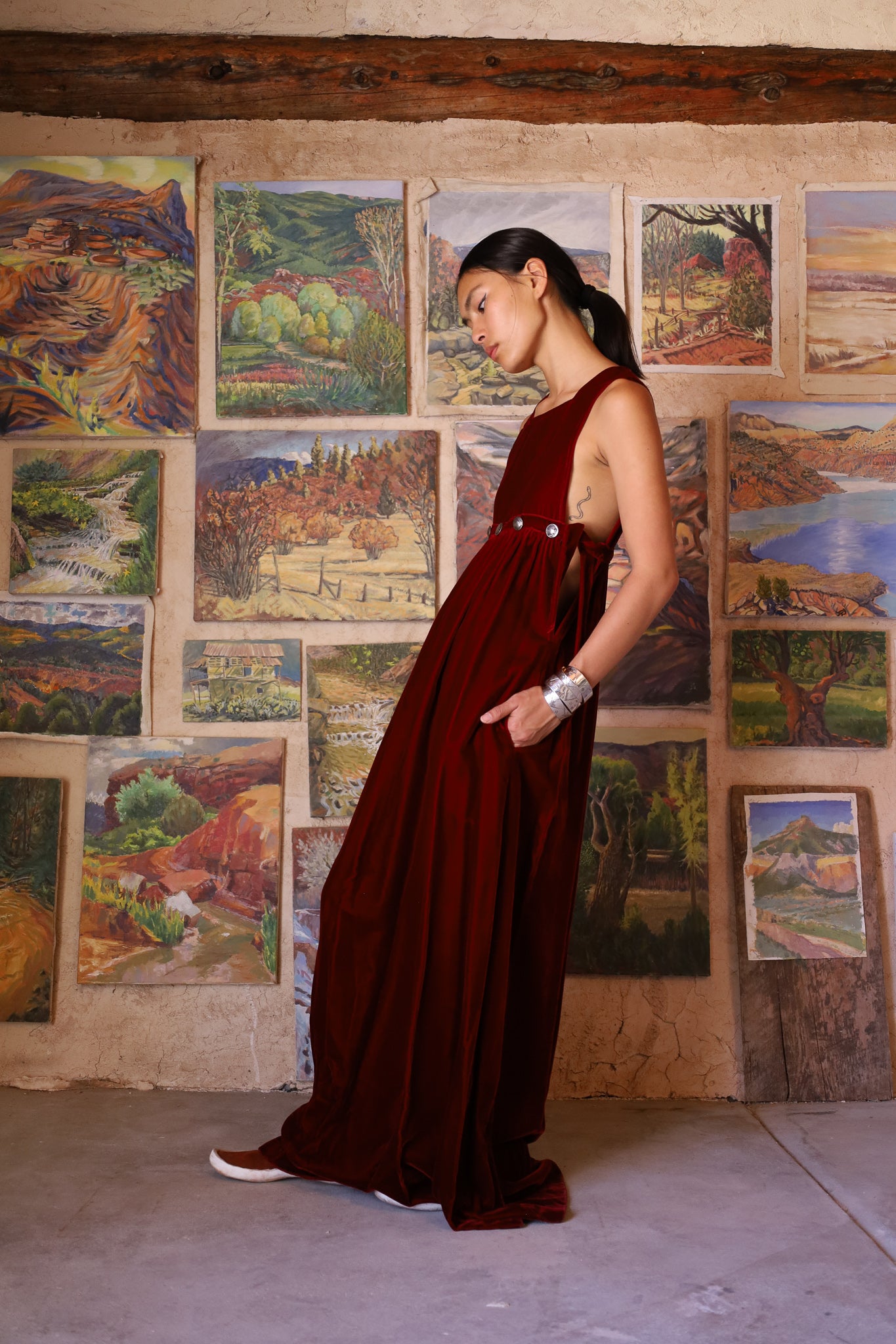 Vintage 70s Red Velvet Maxidress