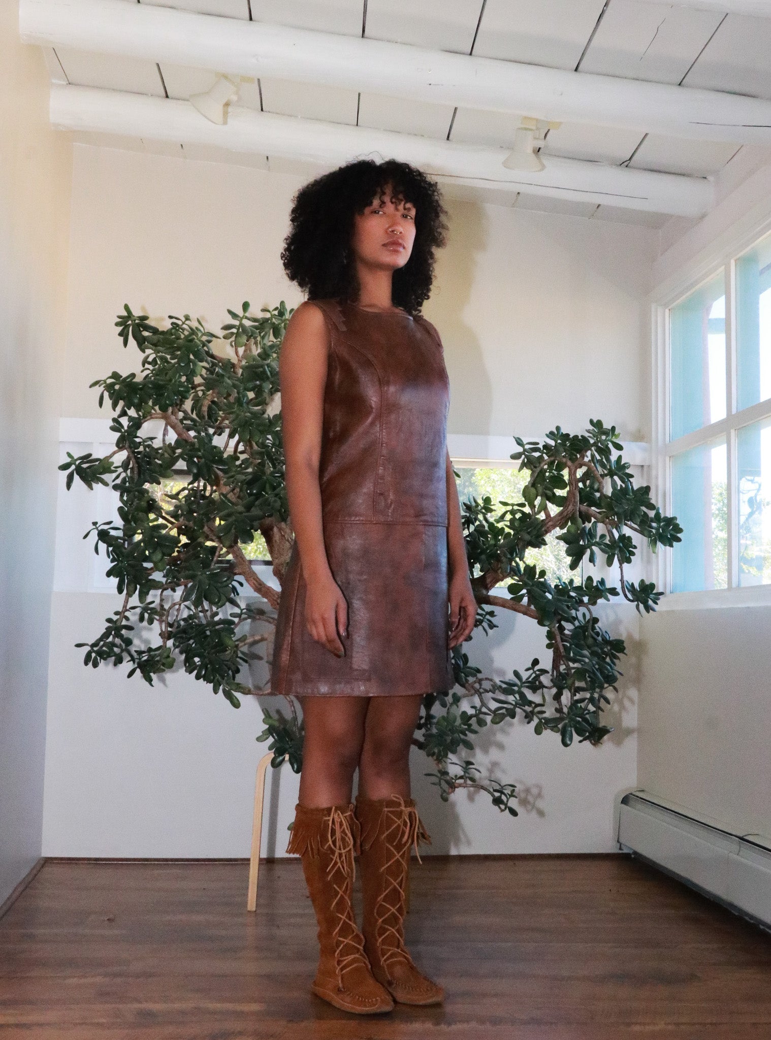 60s leather dress Vintage Empire Dress with Handstitch Detail in Italian Lambskin Leathe Isoude