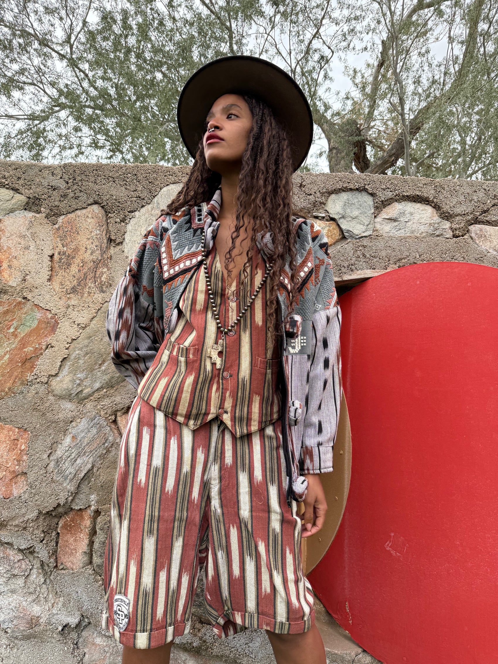 Vintage 90s Ikat Stripe Short Set
