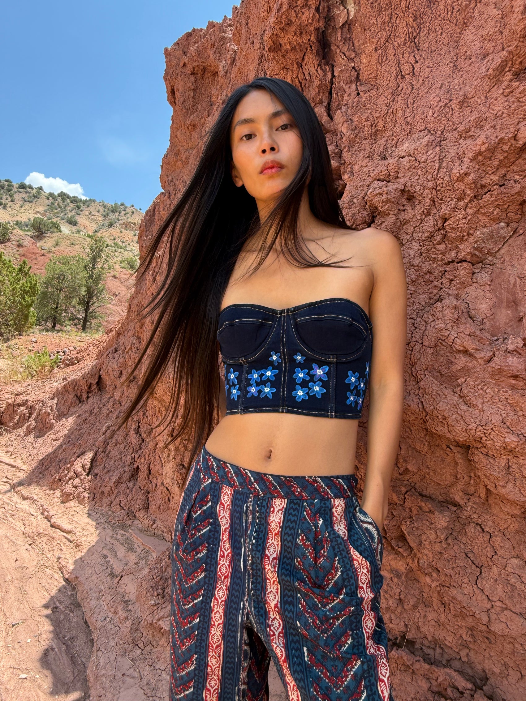 Handpainted Denim Bustier by Emily Jacket