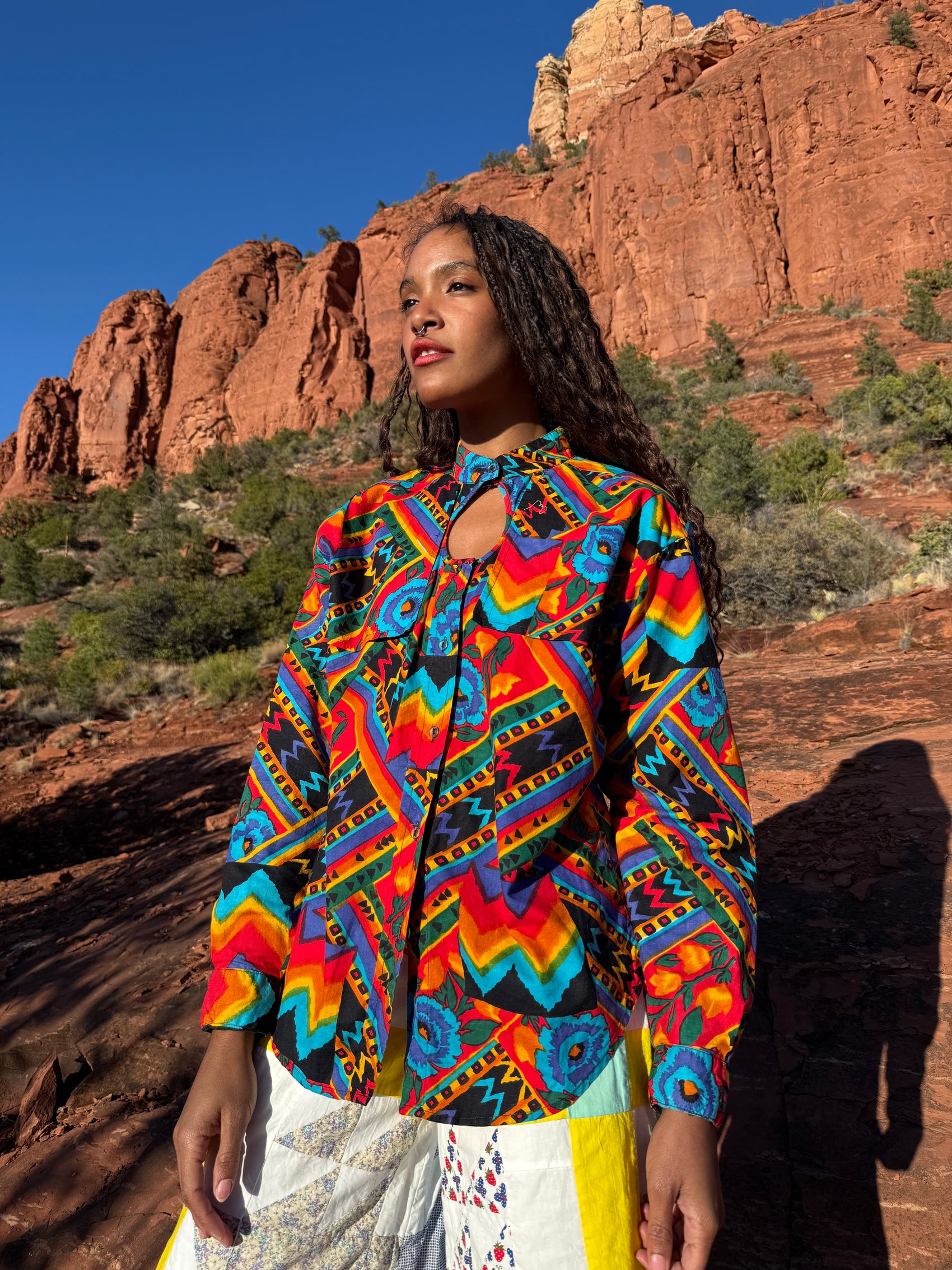 Vintage 80s Technicolor Southwest Rodeo Shirt