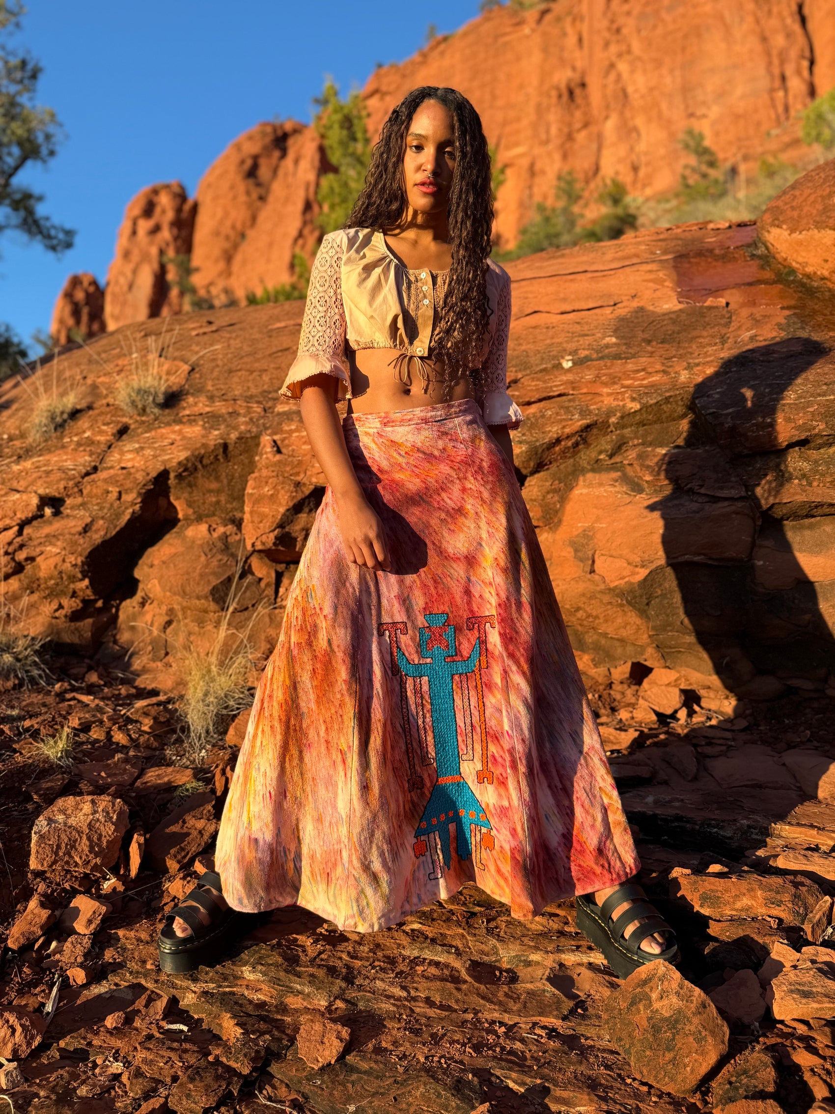 Upcycled 70s Vintage Embroidered Skirt