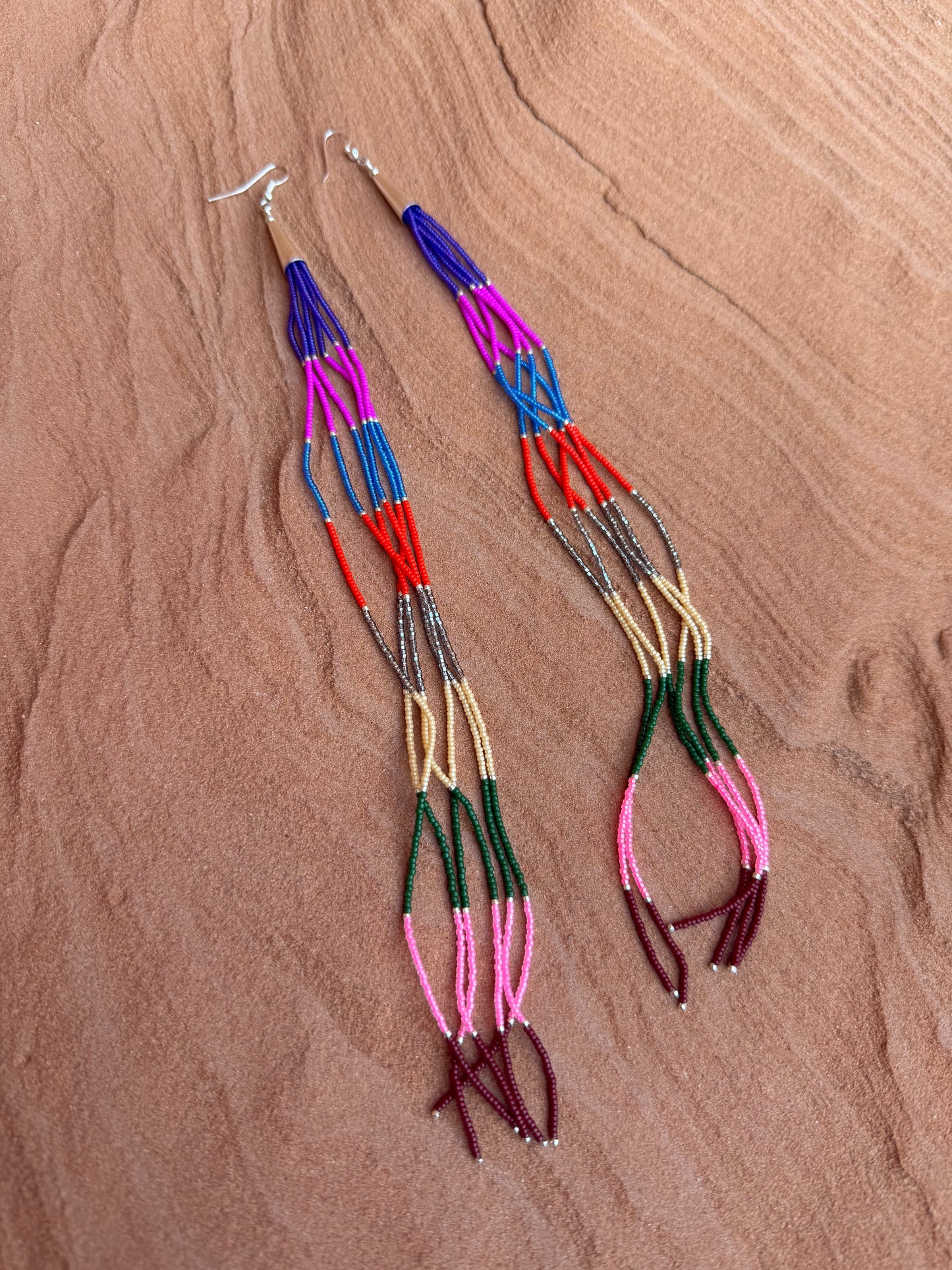 Navajo Made Beaded Rainbow Earrings 10"