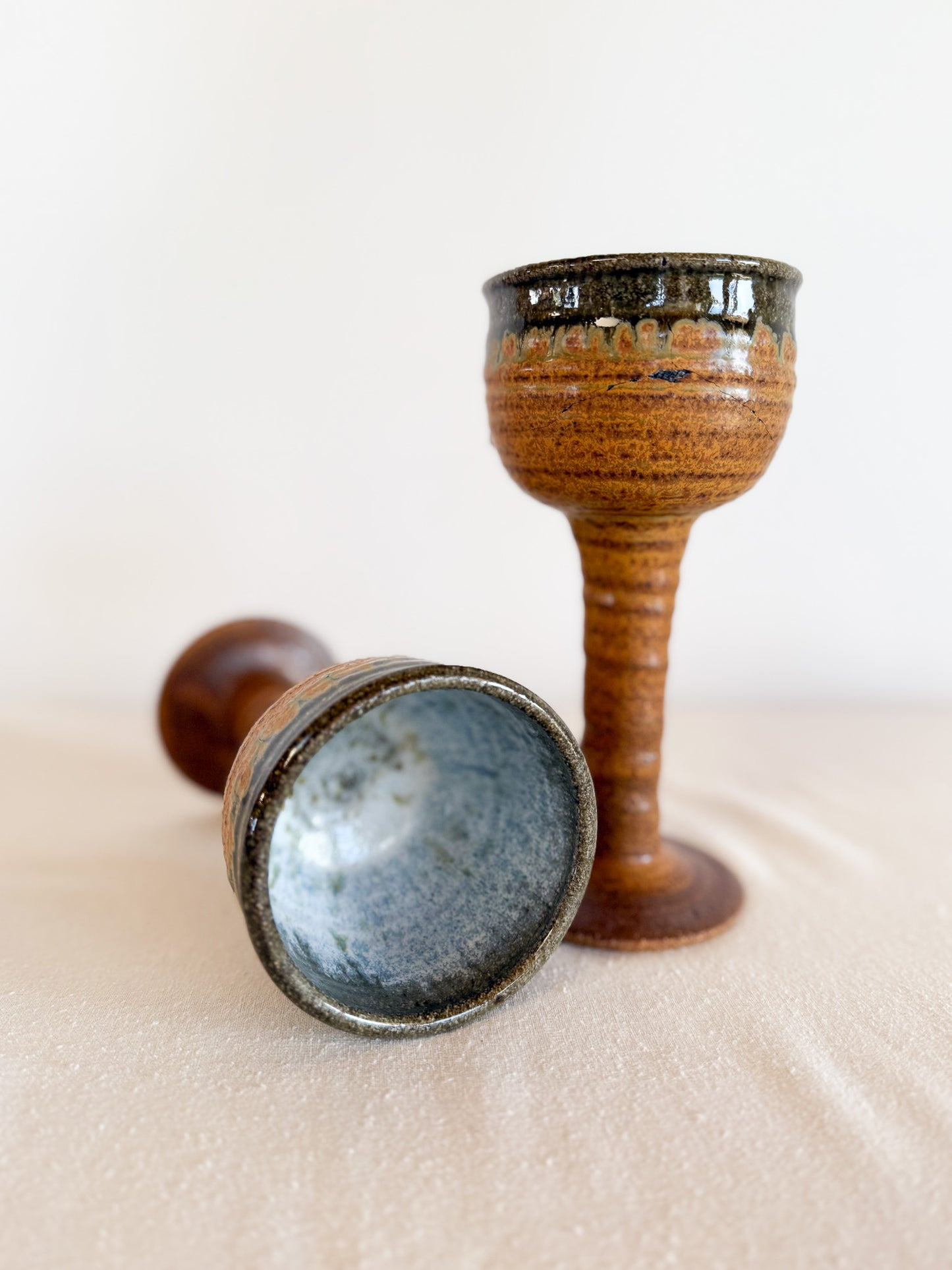 Vintage Stonewear Wine Goblets (Set of 2)