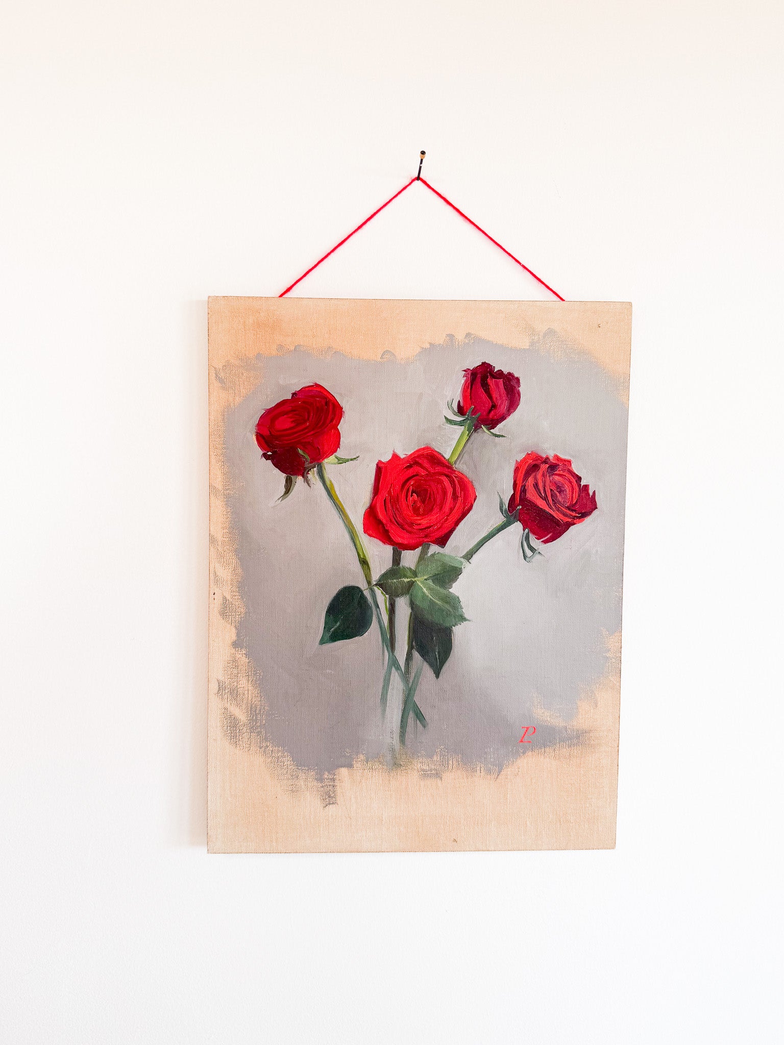 Vintage Rose Painting on Wood
