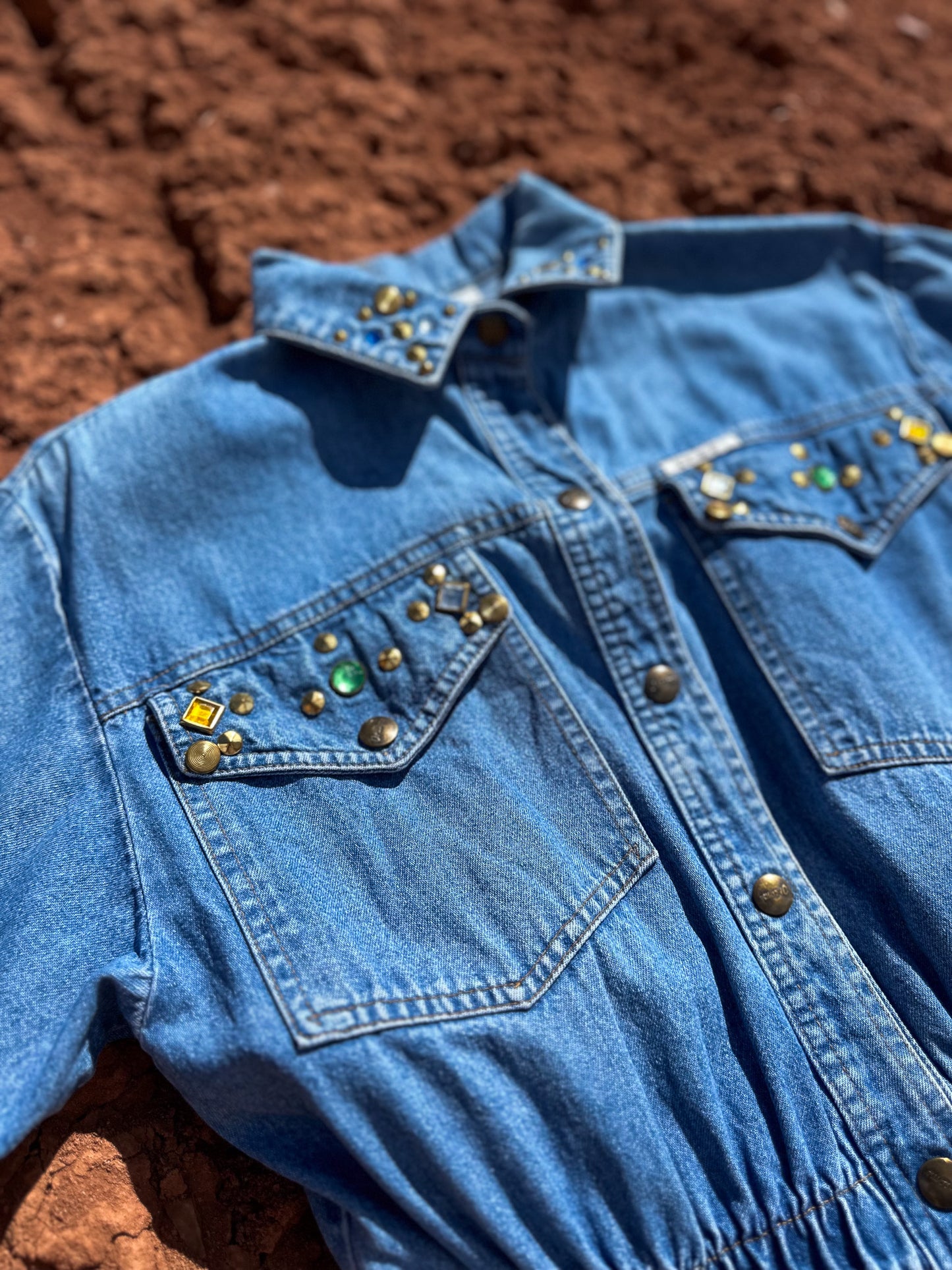 Vintage Denim 80s Bedazzled Jumpsuit