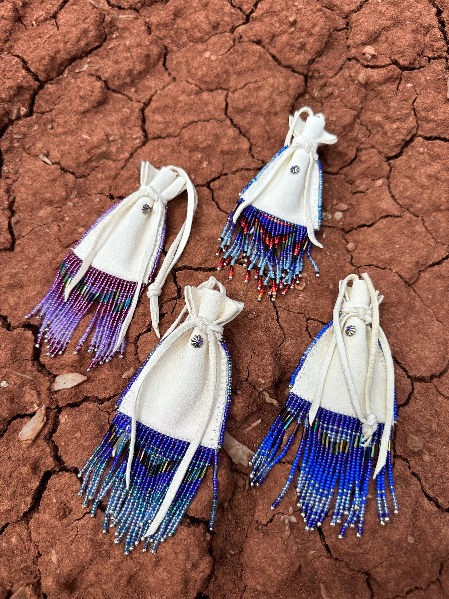 Navajo Made Handbeaded Bucksin Bags- Blues