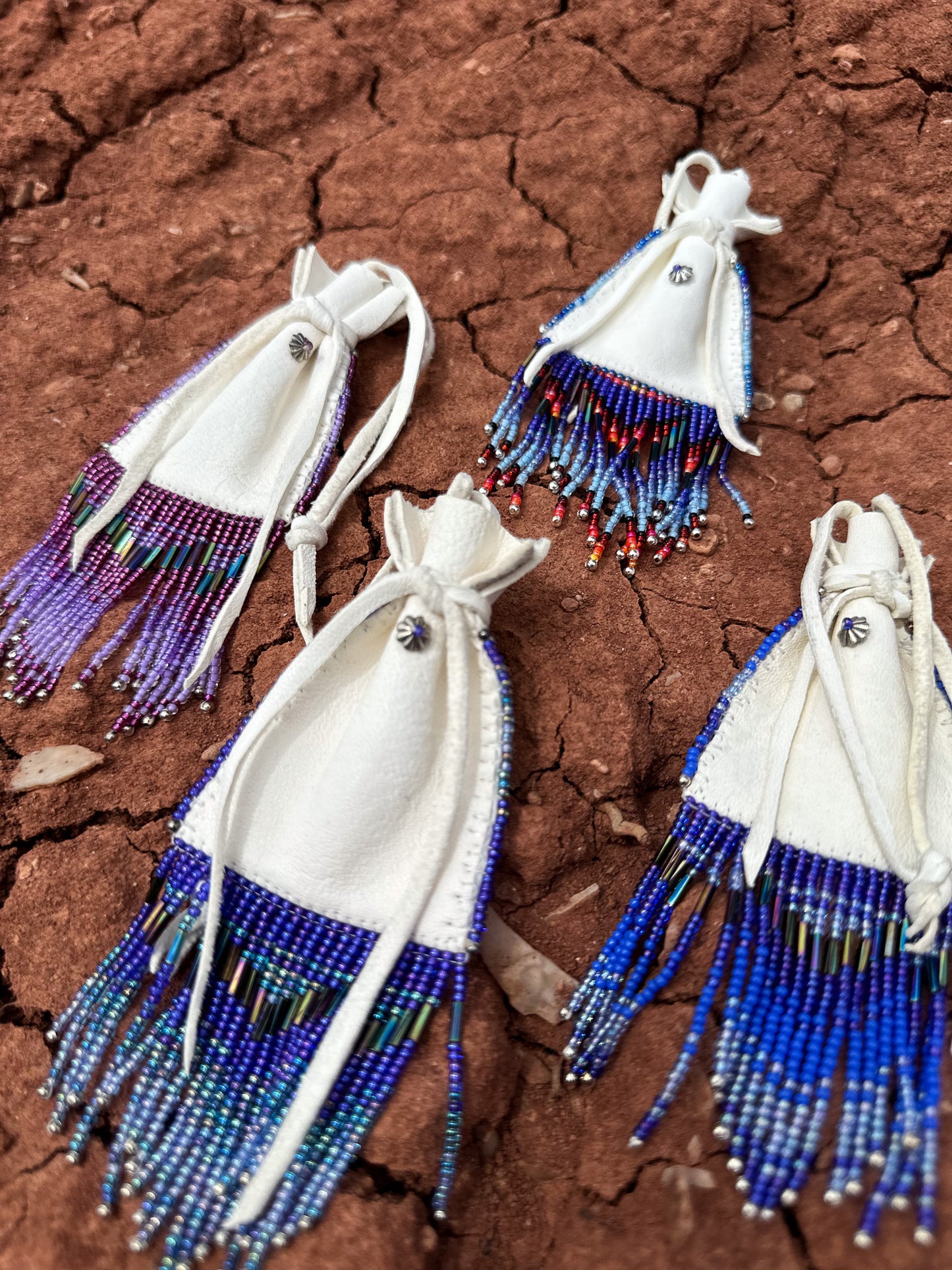 Navajo Made Handbeaded Bucksin Bags- Blues