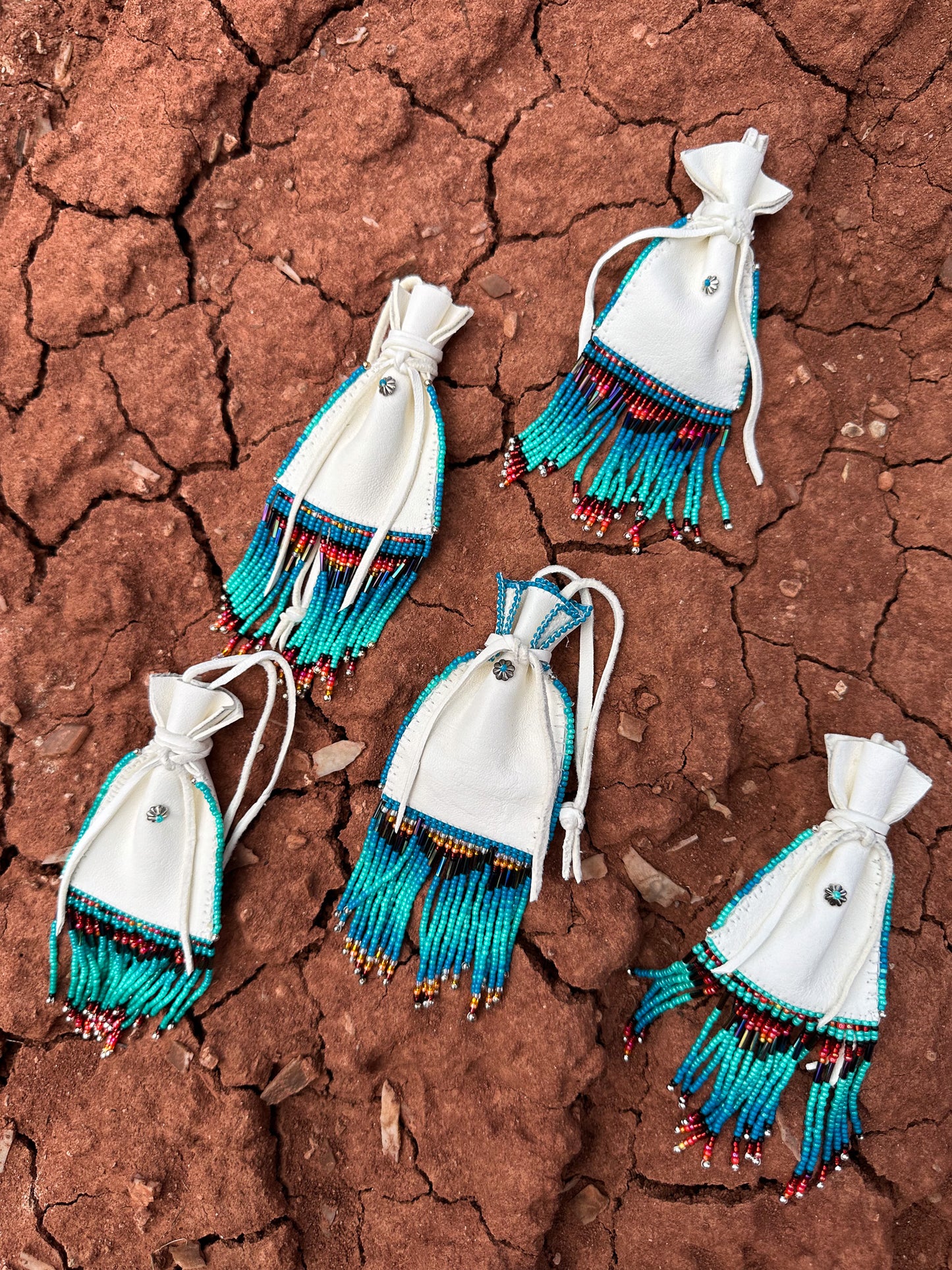 Navajo Made Handbeaded Bucksin Bags-Turquoise
