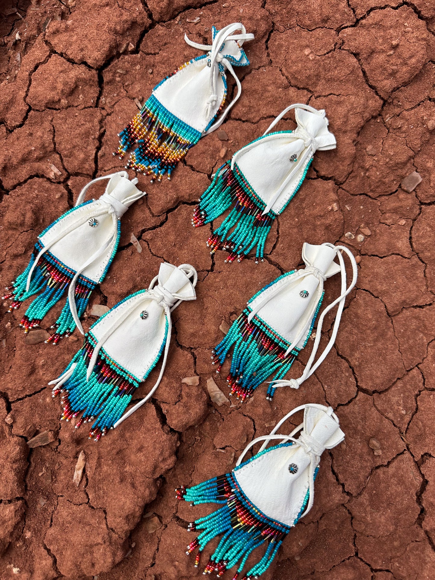 Navajo Made Handbeaded Buckskin Bags-Turquoise 2