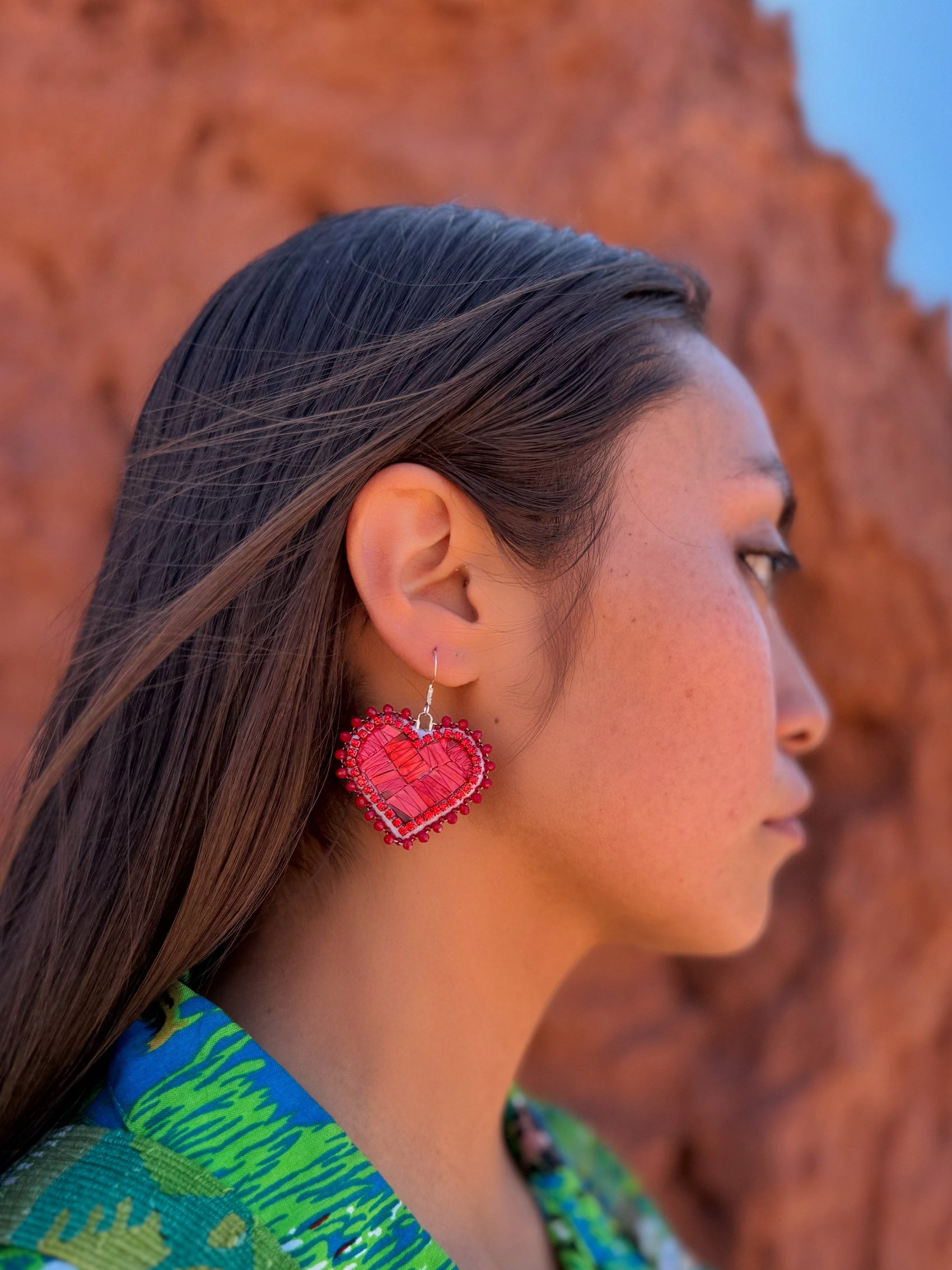 Red Quilled Heart Earrings by Kisikahwskew Big Bow