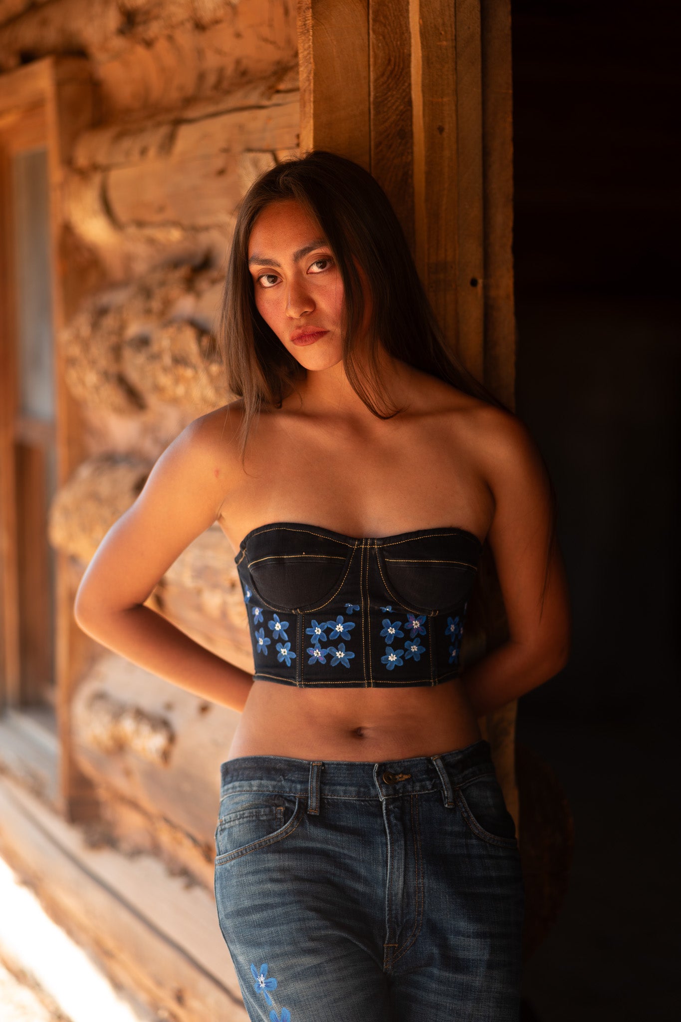 Handpainted Denim Bustier by Emily Jacket