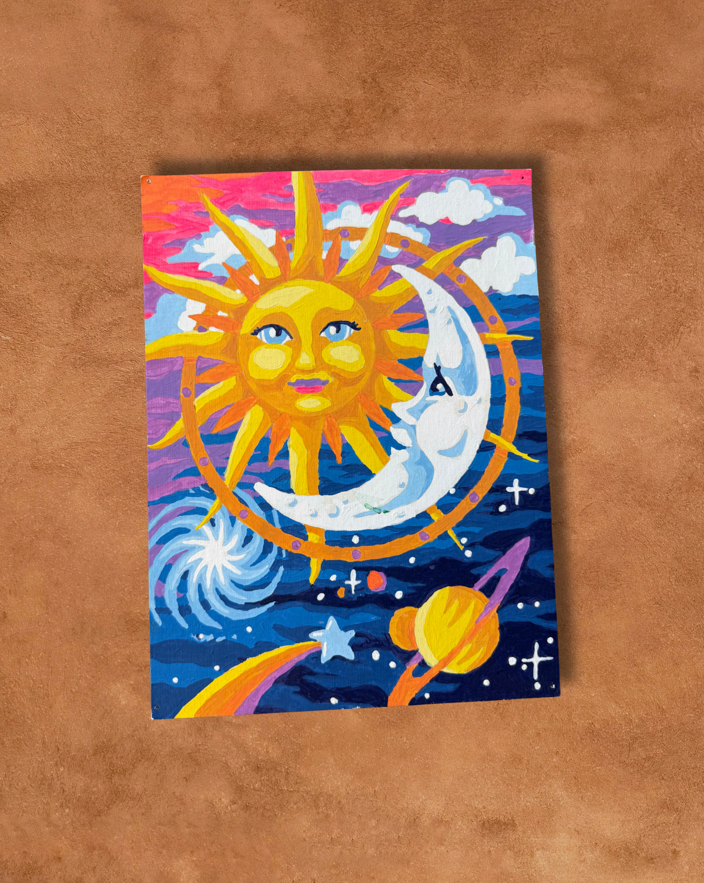 Vintage Celestial Painting on Pressboard