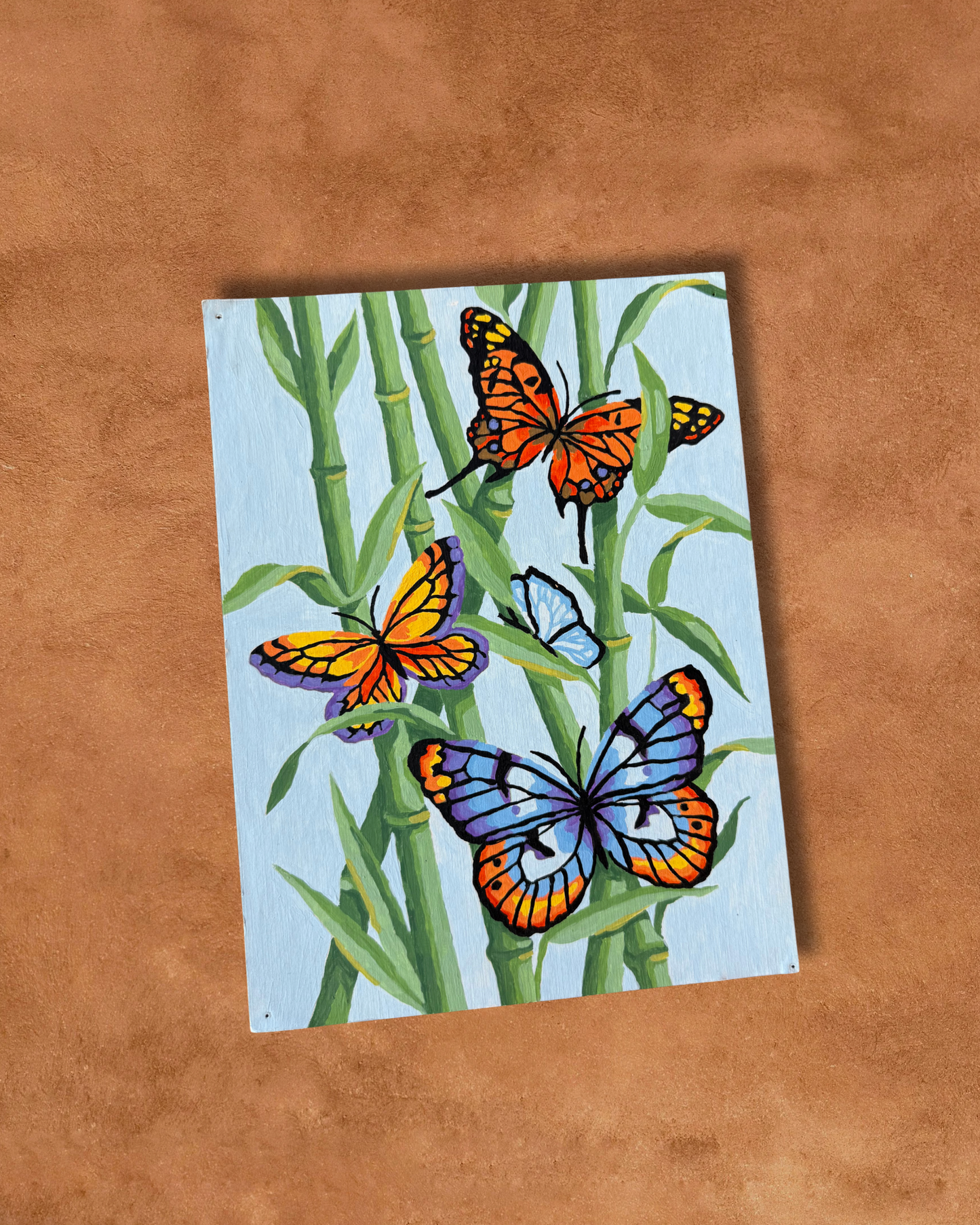 Vintage Butterfly Painting on Pressboard