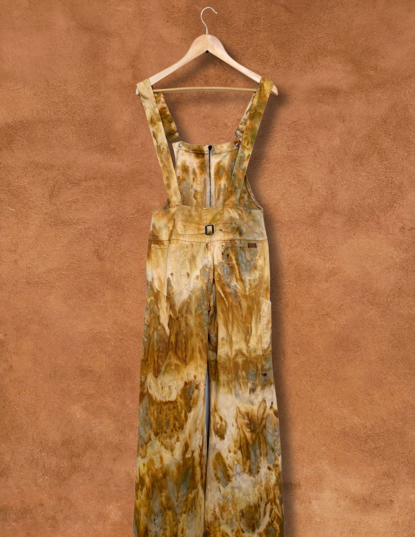 Upcycled Vintage 70s Cotton Canvas Flared Overalls 32 x 35