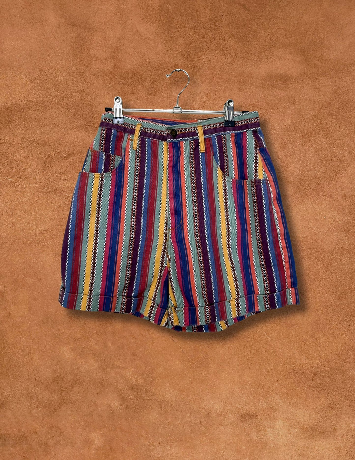Vintage 80s High Waisted Shorts- 26 x 4 Serape Stripe