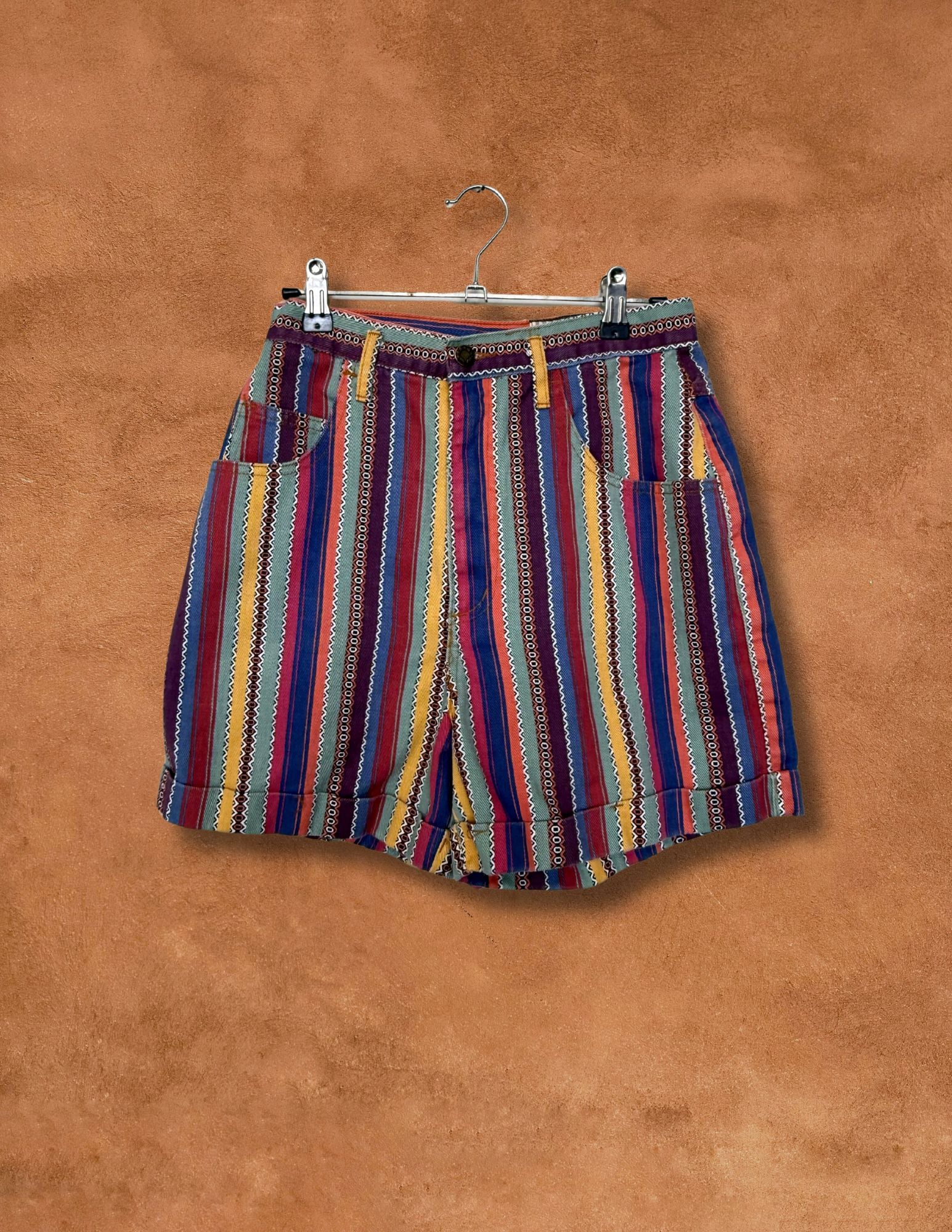 Vintage 80s High Waisted Shorts- 26 x 4 Serape Stripe