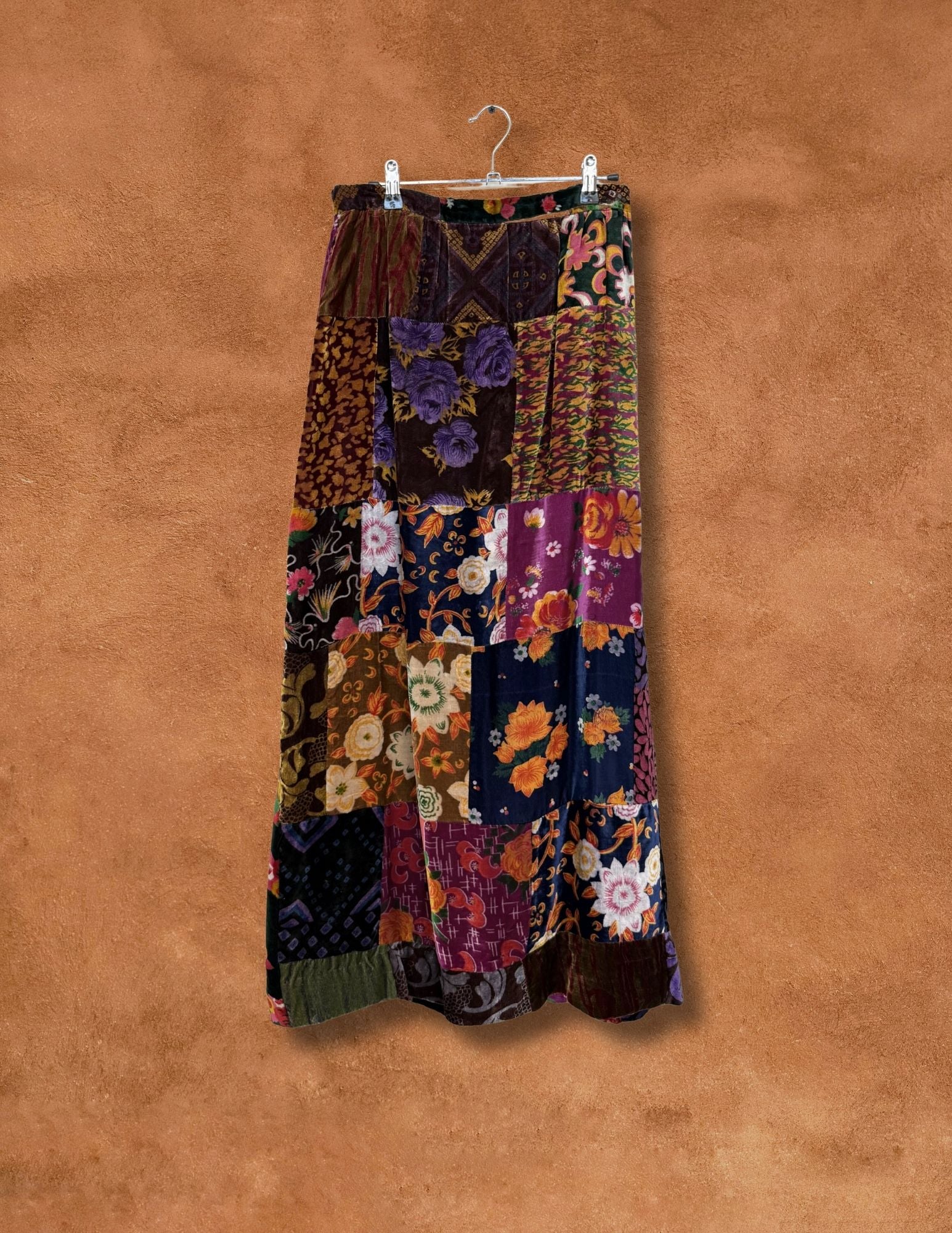 Vintage 70s Velvet Patchwork Maxiskirt