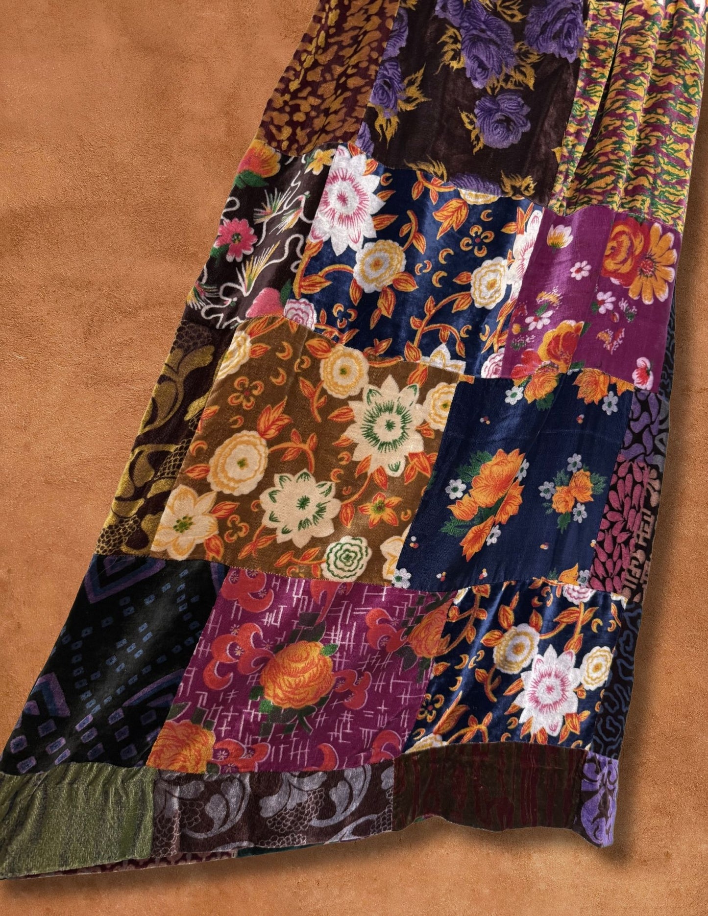 Vintage 70s Velvet Patchwork Maxiskirt
