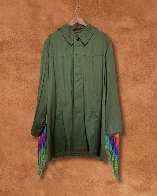 Upcycled Vintage Military Trench Coat- Rainbow