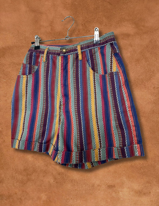 Vintage 80s High Waisted Shorts- 26 x 4 Serape Stripe