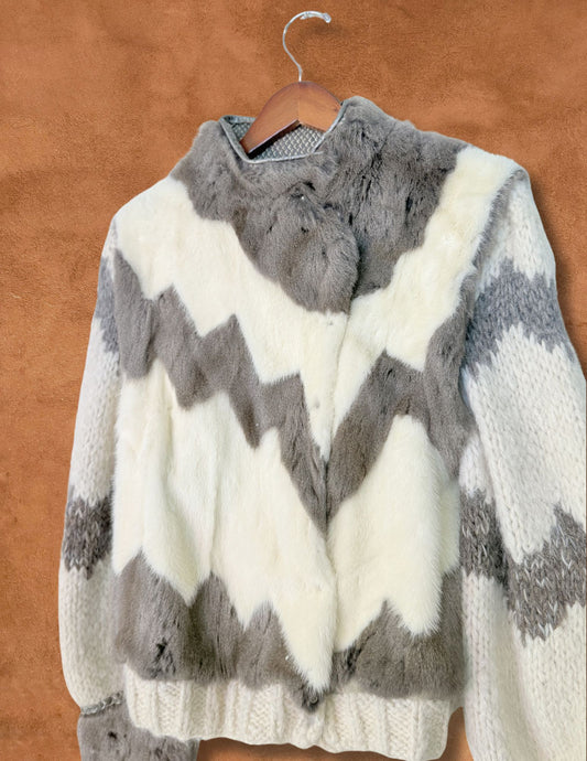 Rare Vintage 80s Fur Sweater Jacket