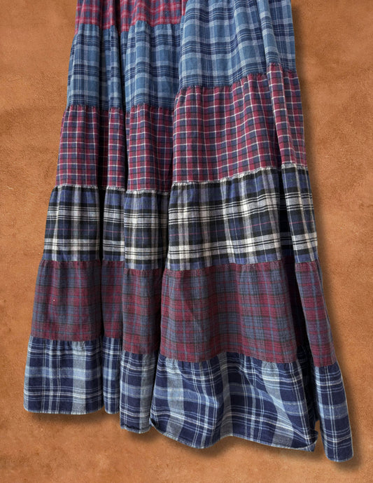 Vintage 80s Plaid Tiered Skirt 28/42