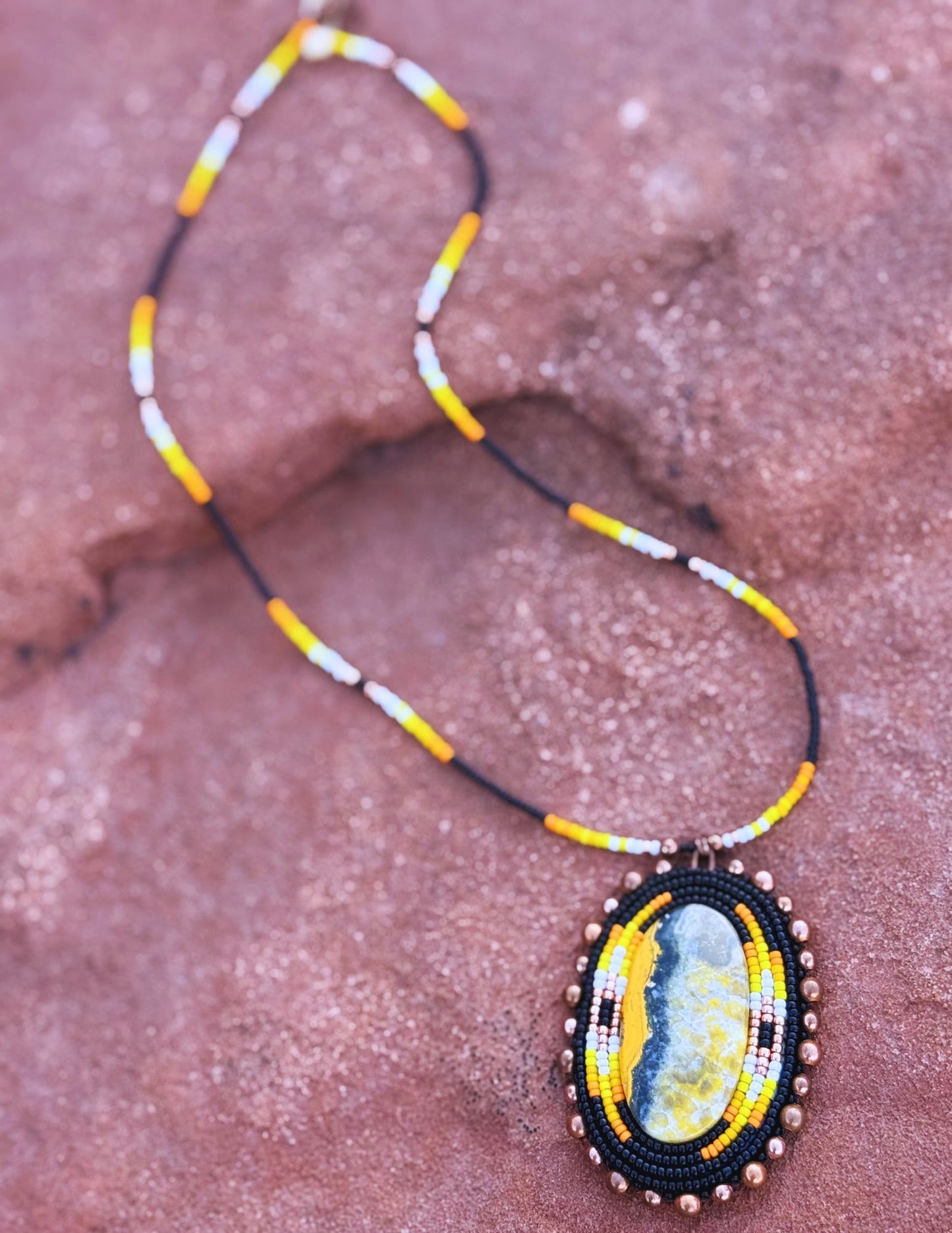 Bumblebee Jasper Beaded Necklas by Nicholas Pope