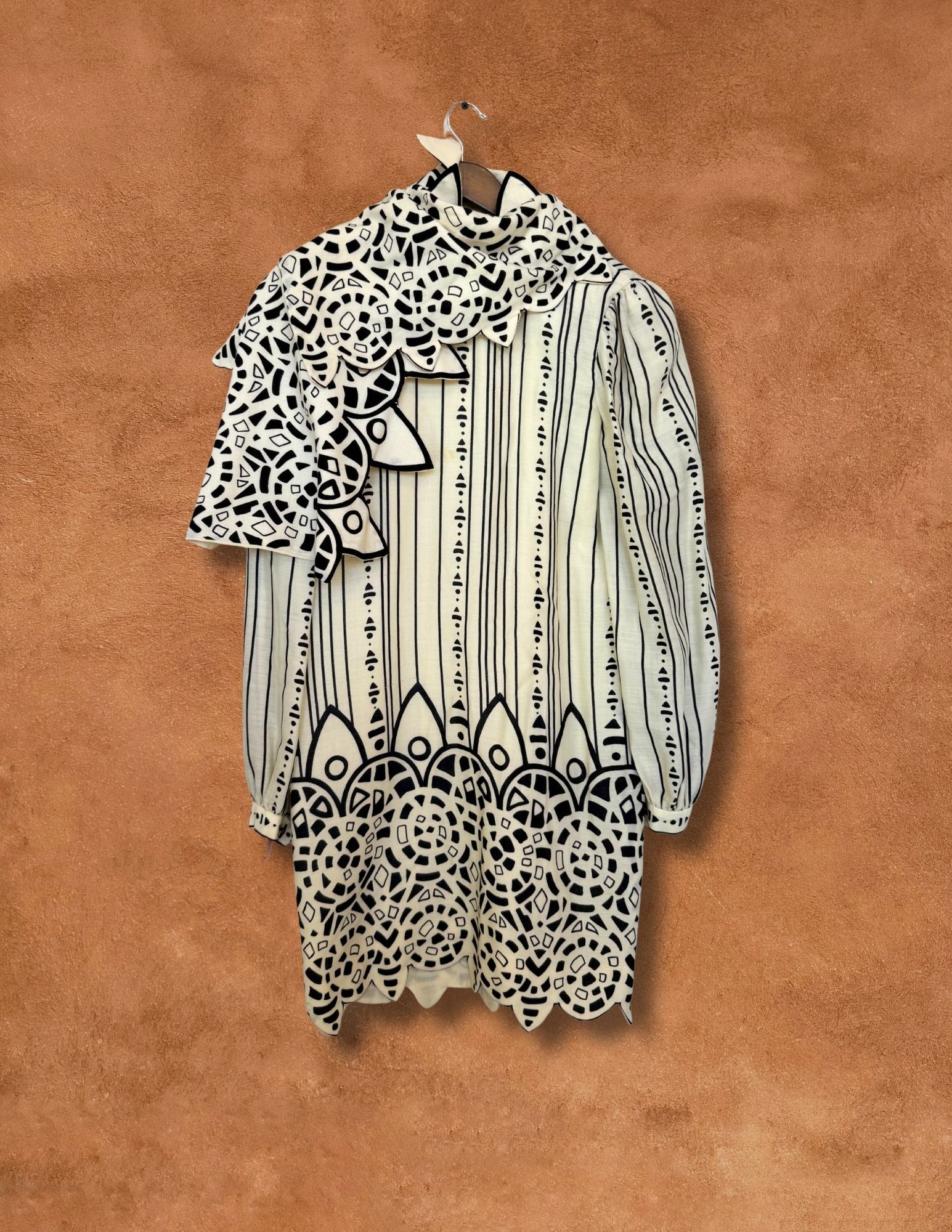 Vintage 60s Pauline Trigère Patterned Dress with Matching Shawl