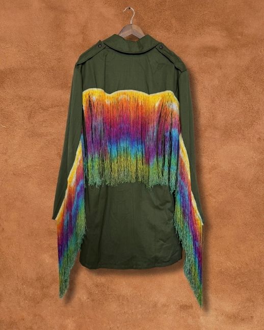 Upcycled Vintage Military Trench Coat- Rainbow