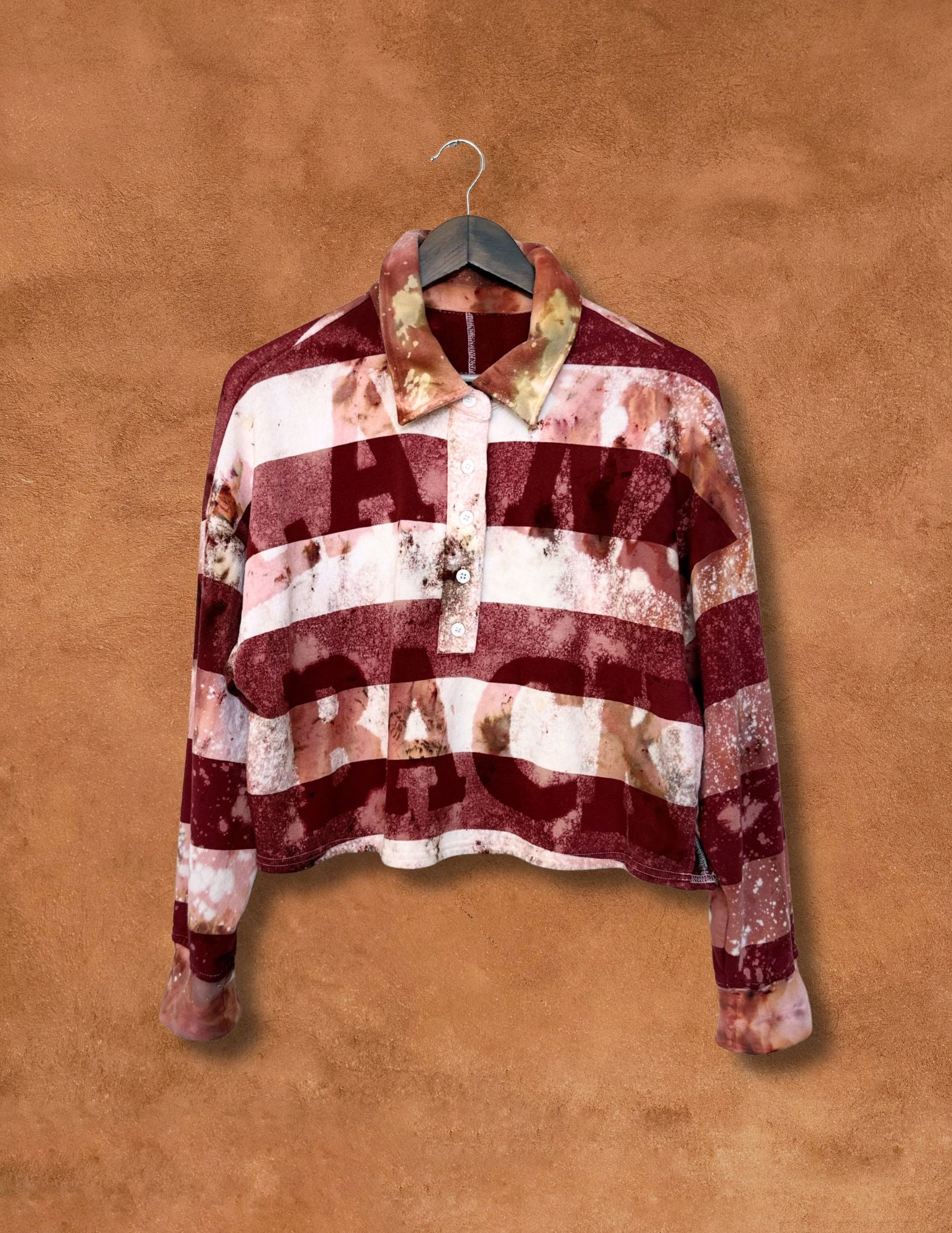 Upcycled Vintage Cropped Rugby Top- Land Back 48 x 20