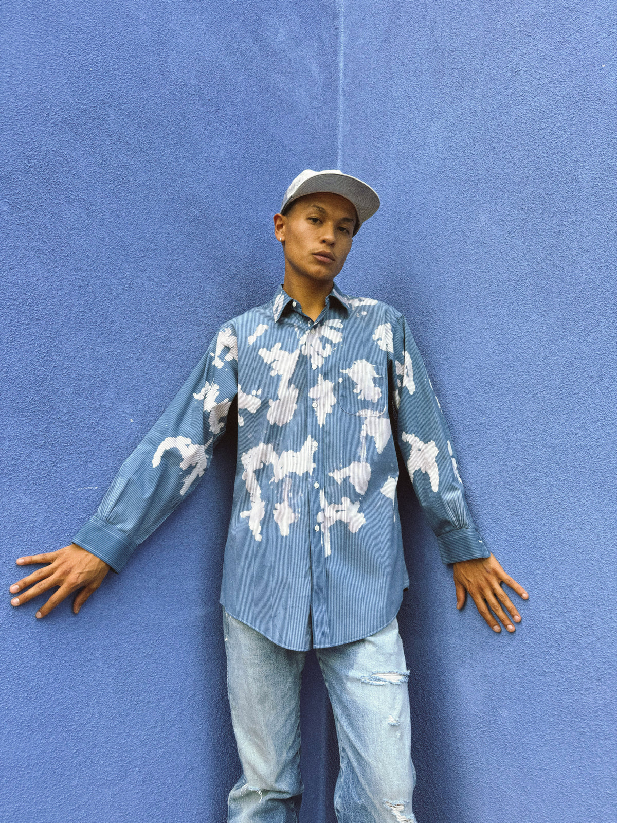 Upcycled Vintage Menswear Shirt 44 x 33 Cloud 10