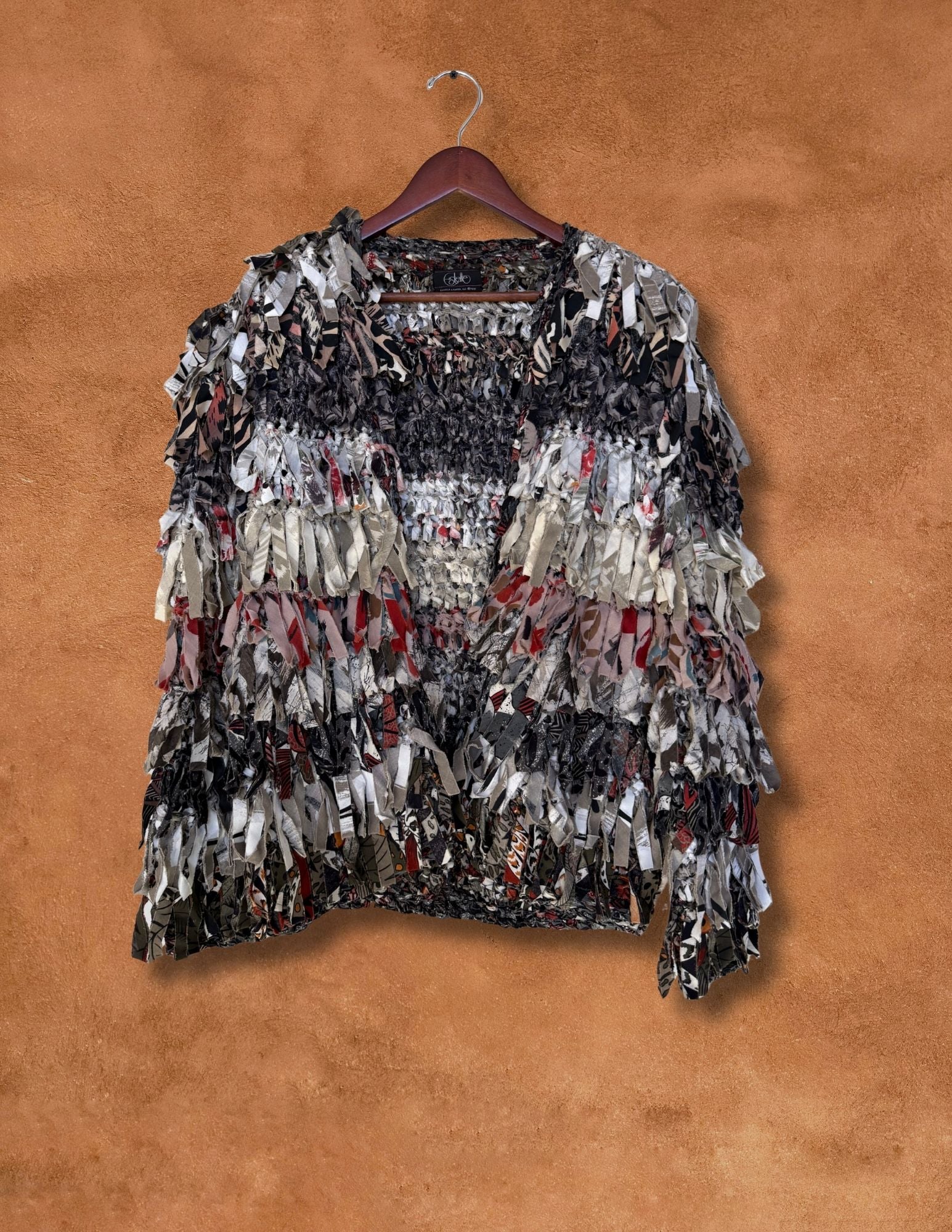 Vintage Fringed 80s Handknit Cardigan Sweater