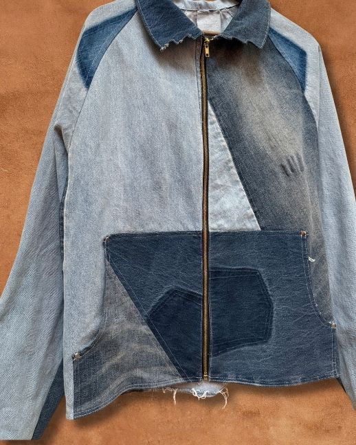 Upcycled Vintage Patchwork Denim Jacket 52" x 28" by Alex Vigil