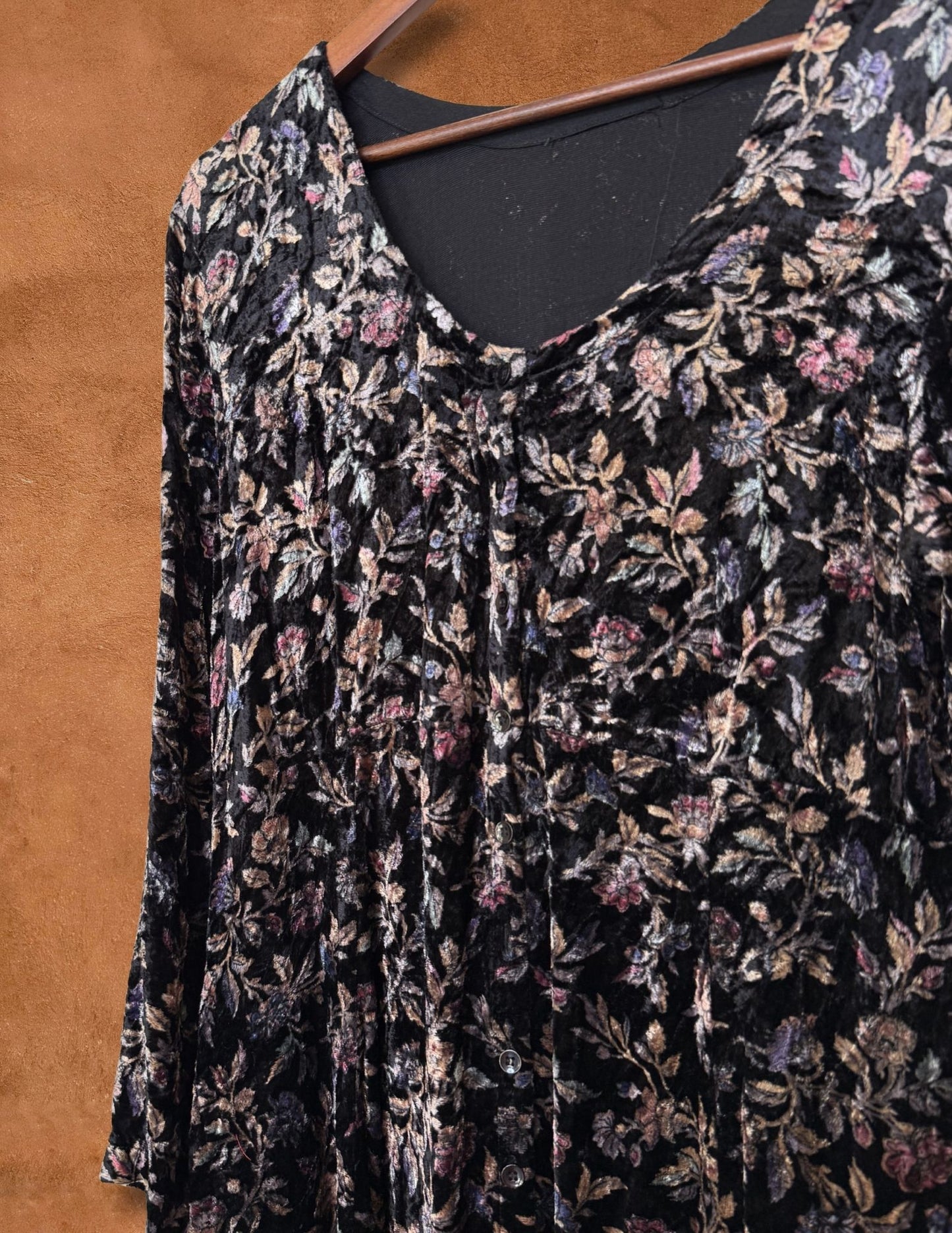 Vintage 90s Velvet Floral Dress