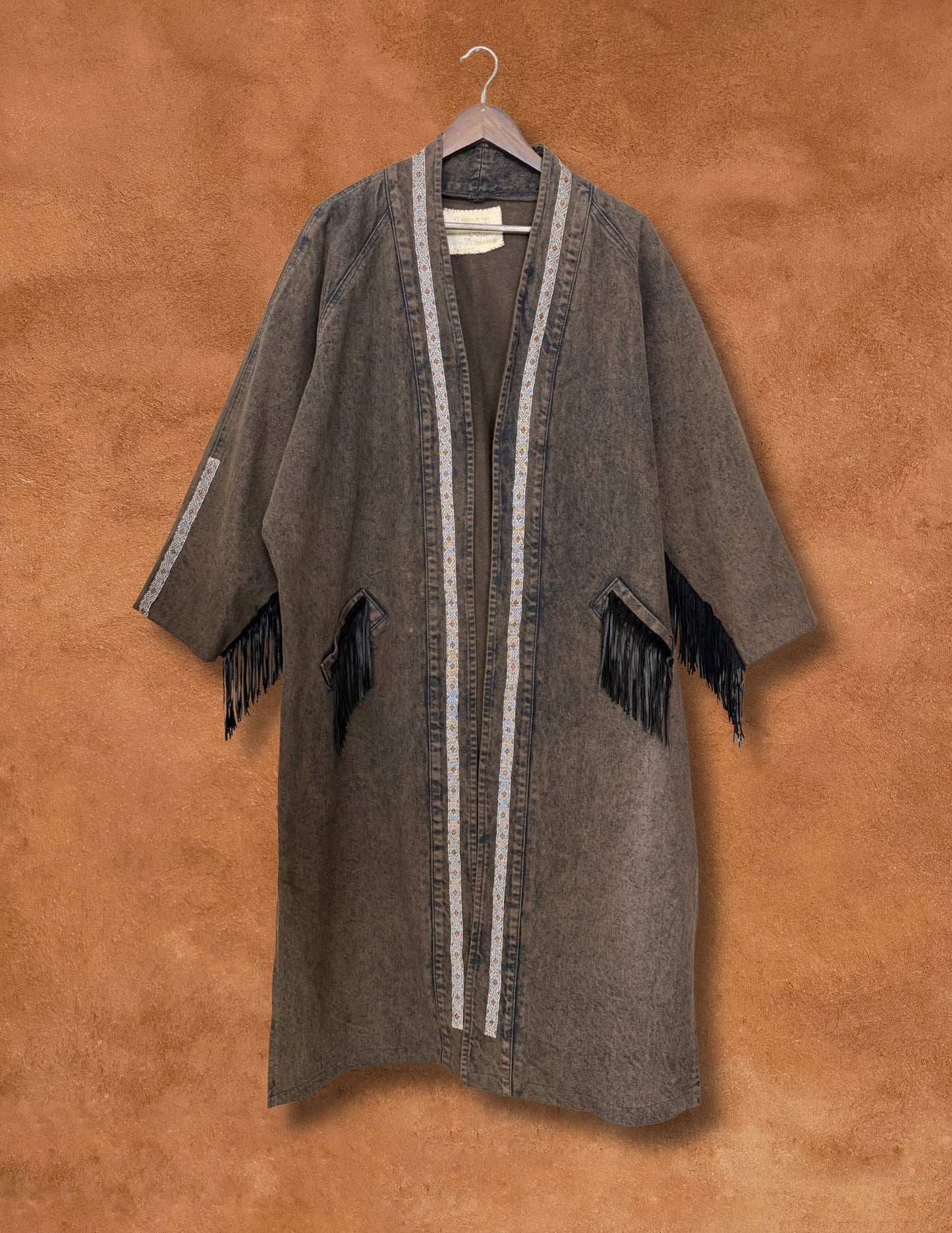 Vintage 80s Handbeaded Denim Duster 60 x 49