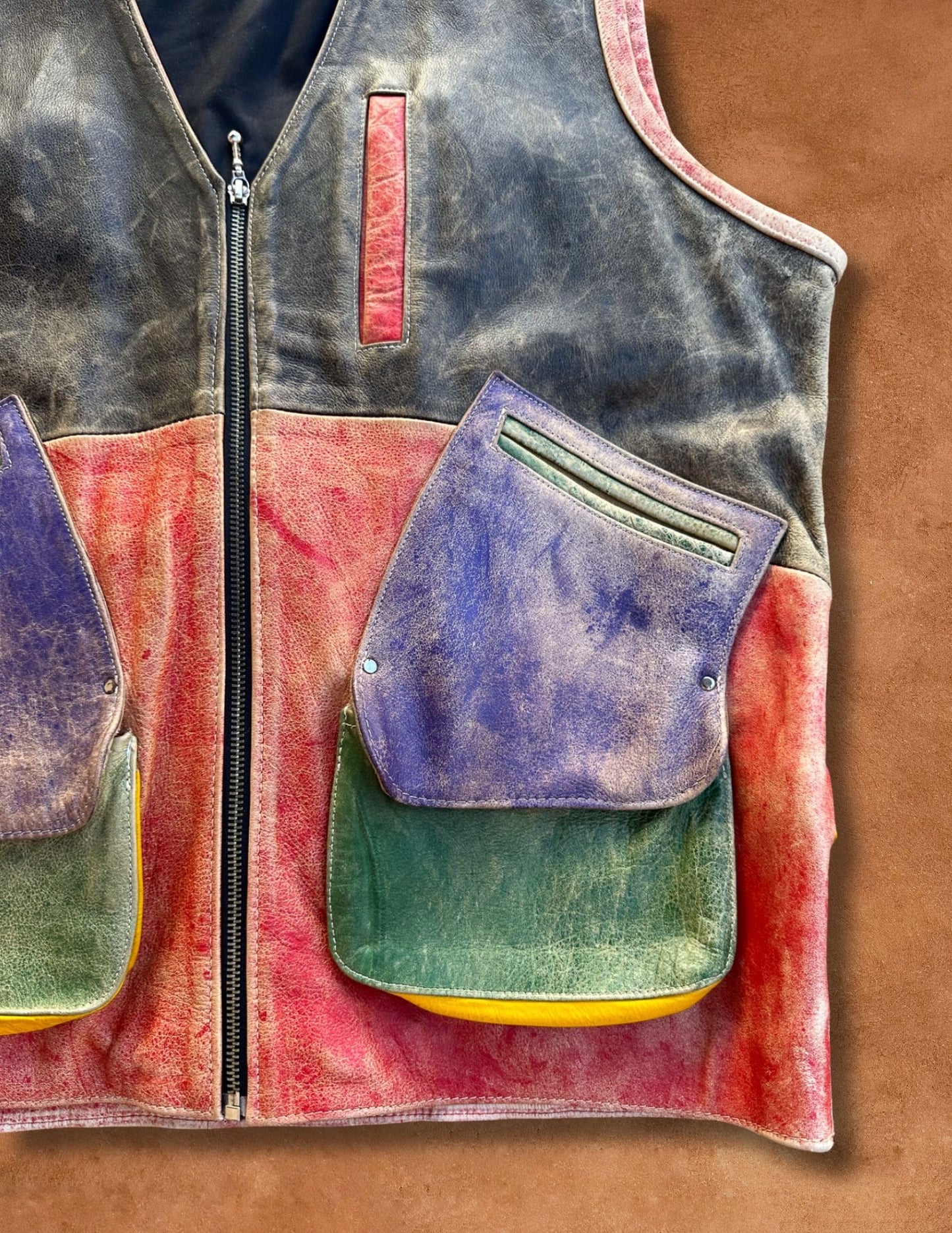 Vintage 80s Multicolor Leather Vest
