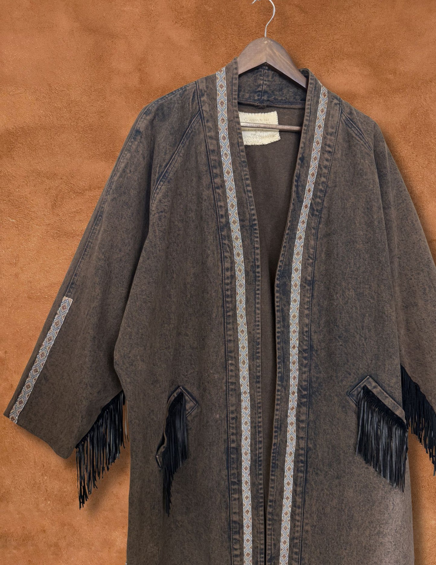 Vintage 80s Handbeaded Denim Duster 60 x 49