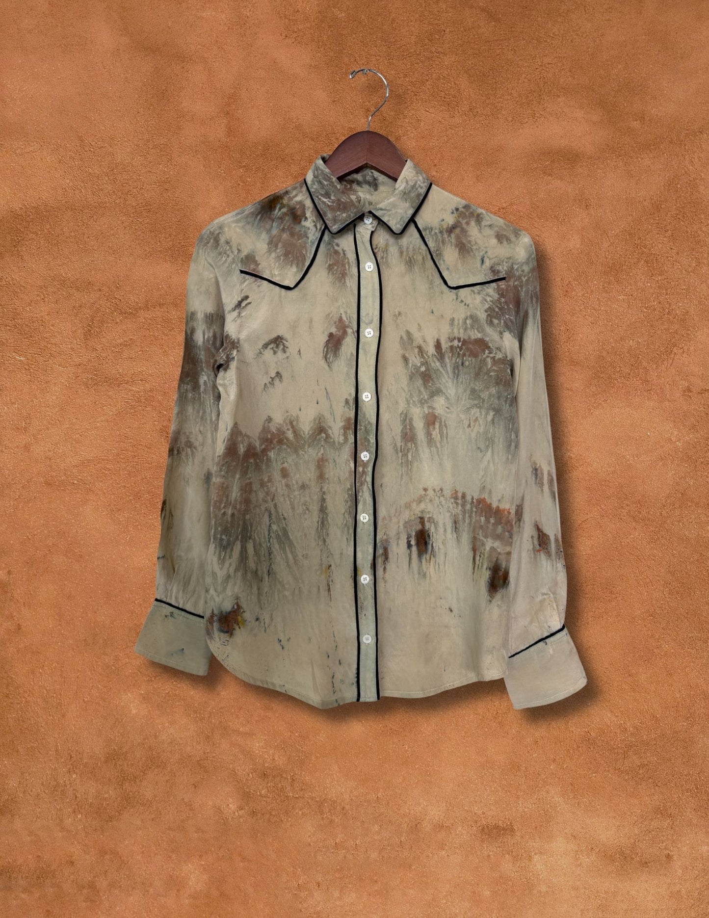 Upcycled Vintage Piping Silk Shirt 38 x 27
