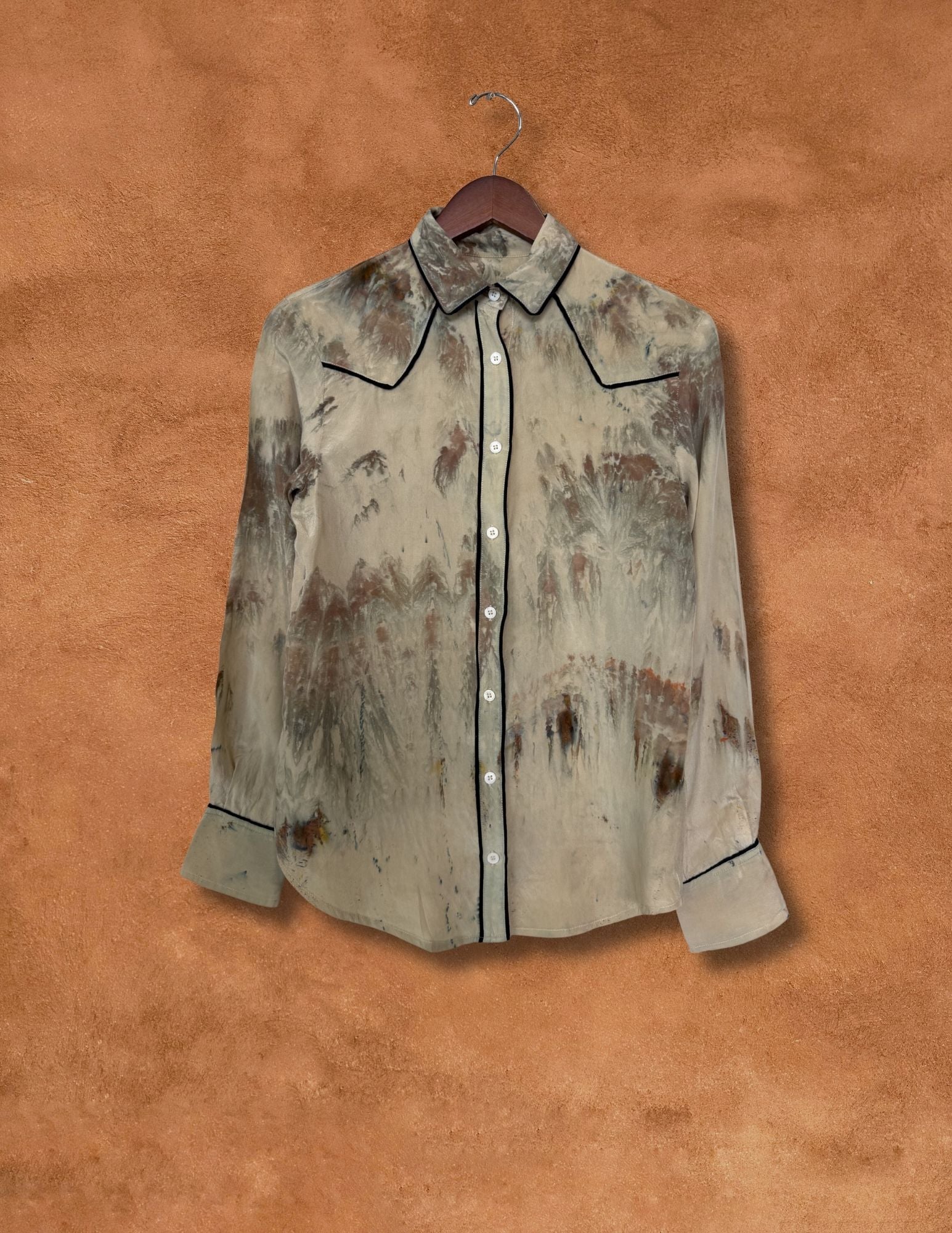 Upcycled Vintage Piping Silk Shirt 38 x 27