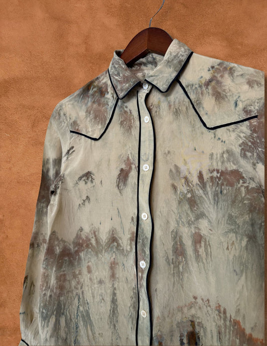 Upcycled Vintage Piping Silk Shirt 38 x 27